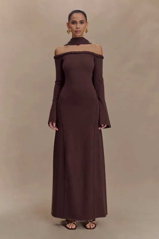 Heidi Strapless Knit Scarf Maxi Dress - Dark Chocolate sold by Meshki