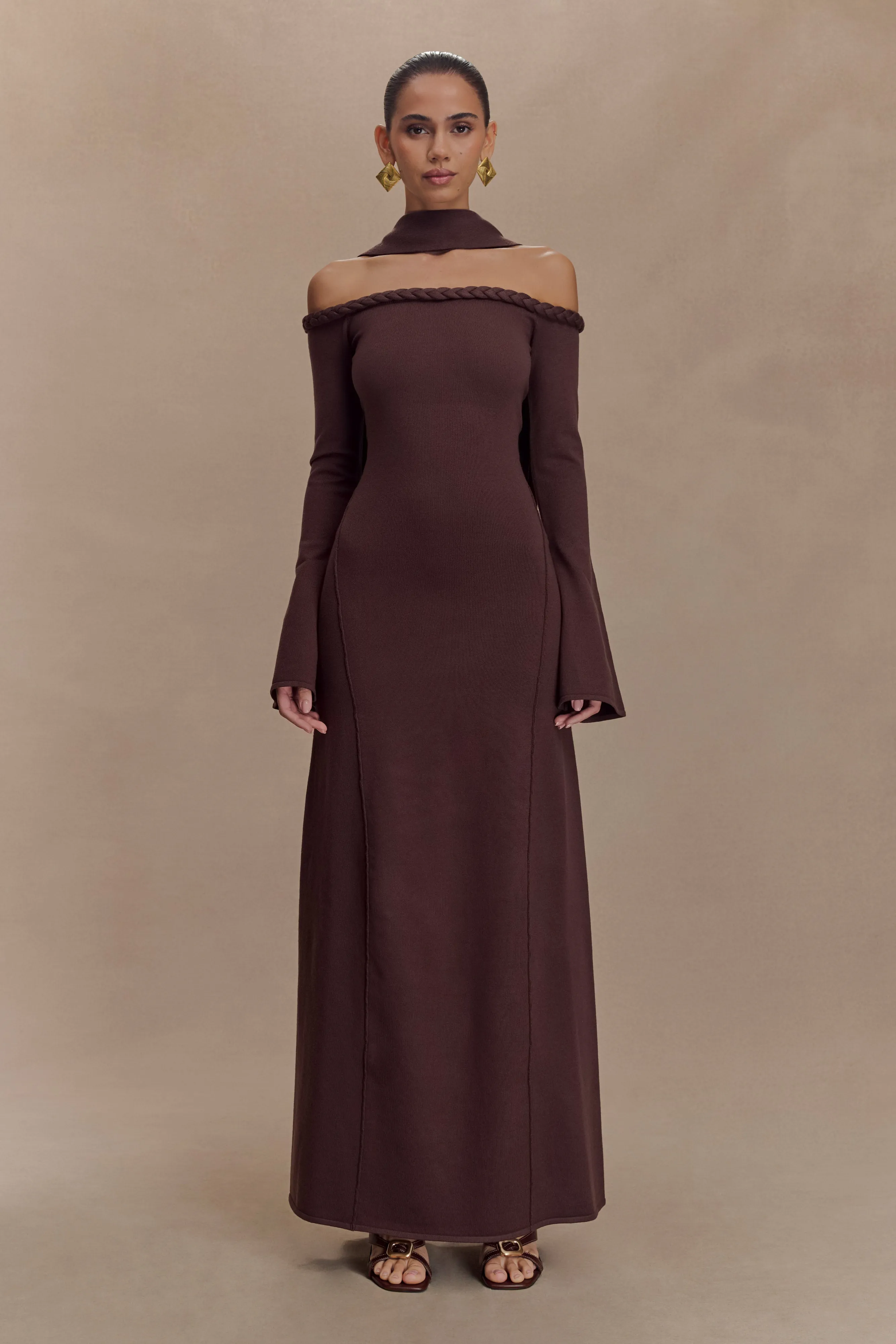 Heidi Strapless Knit Scarf Maxi Dress - Dark Chocolate sold by Meshki