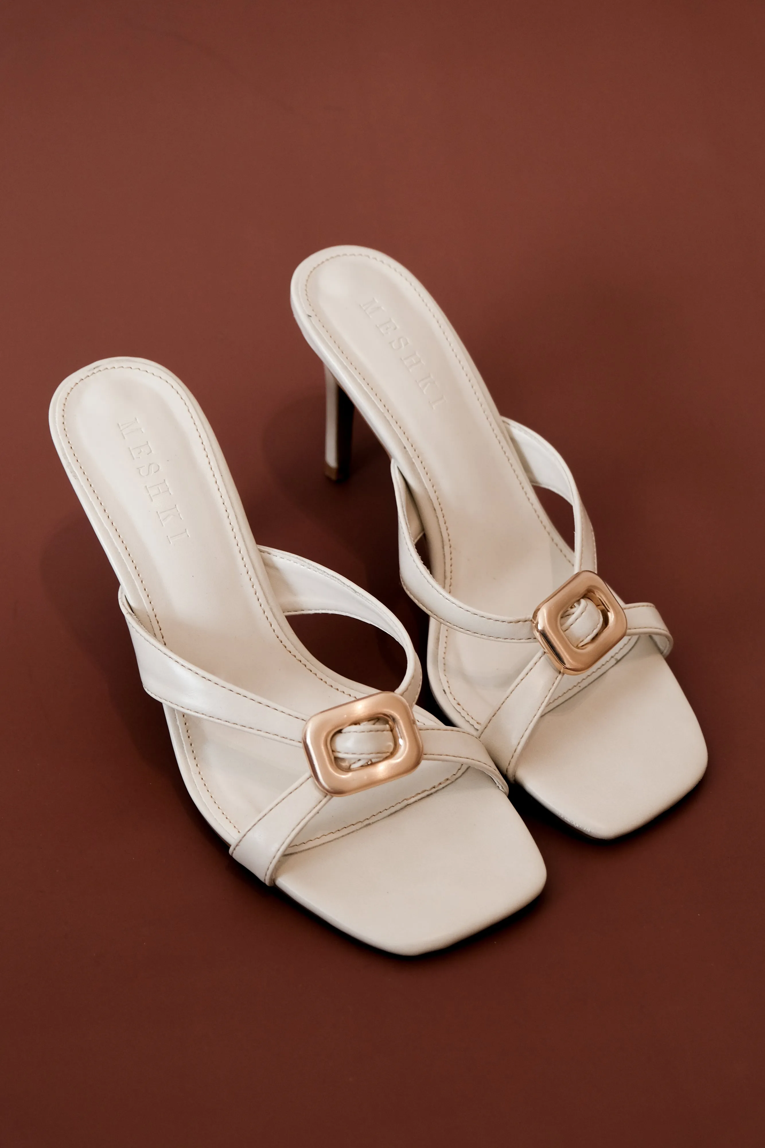 Jodie High Heel With Hardware - Ivory sold by Meshki