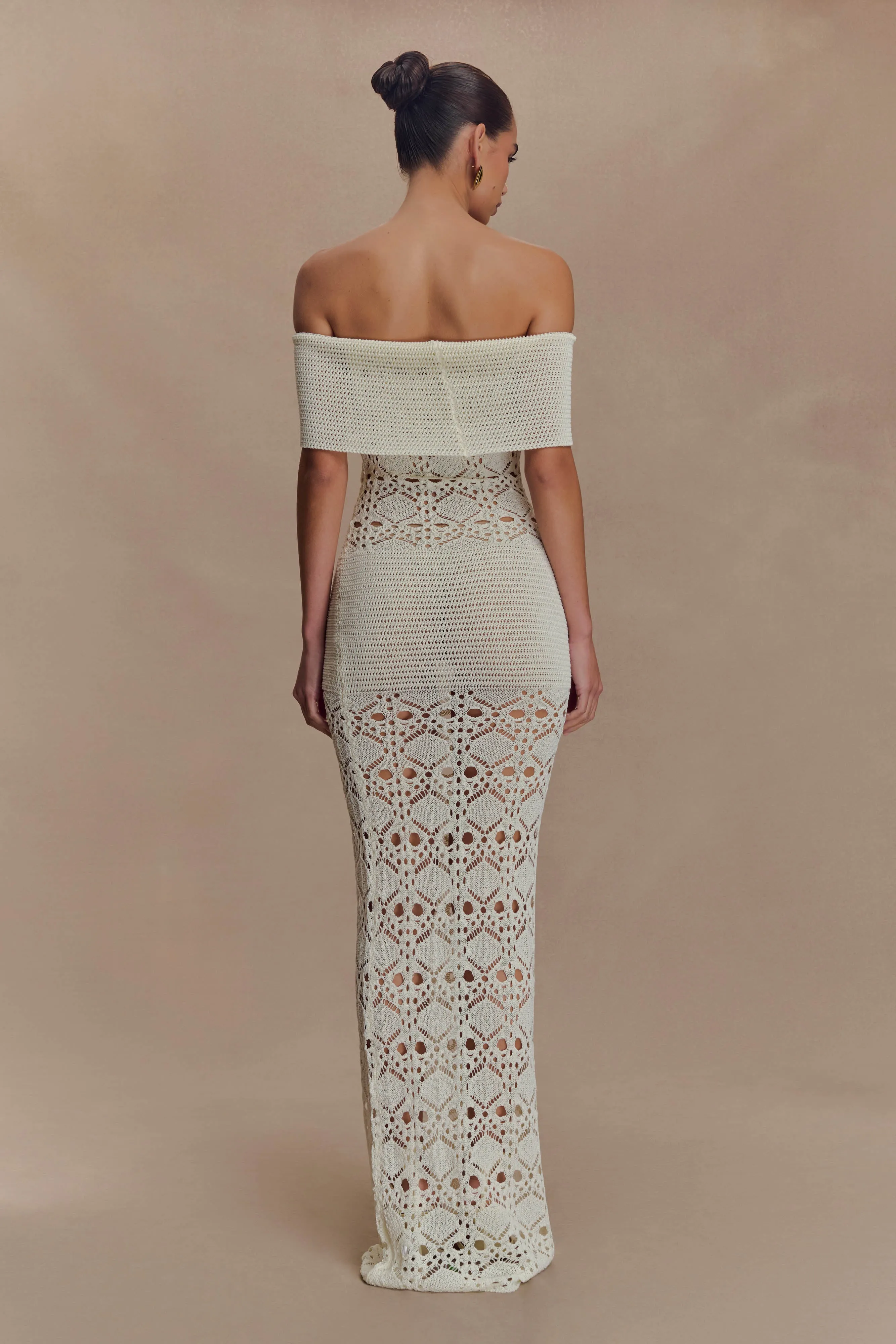 Solstice Off Shoulder Crochet Knit Maxi Dress - Ivory sold by Meshki product image thumbnail 2