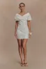 Pascale Off Shoulder Denim Mini Dress - White sold by Meshki
