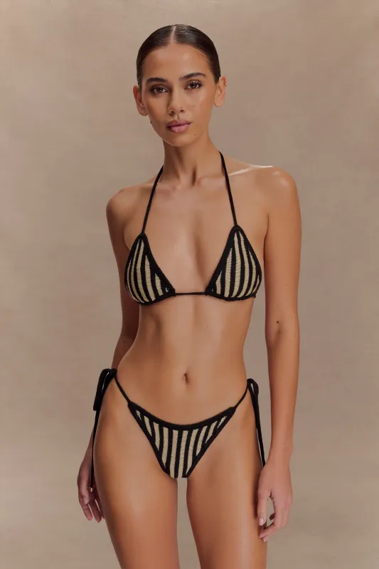 Corrie Crochet Tie Up Bikini Top - Black And Neutral Stripe sold by Meshki