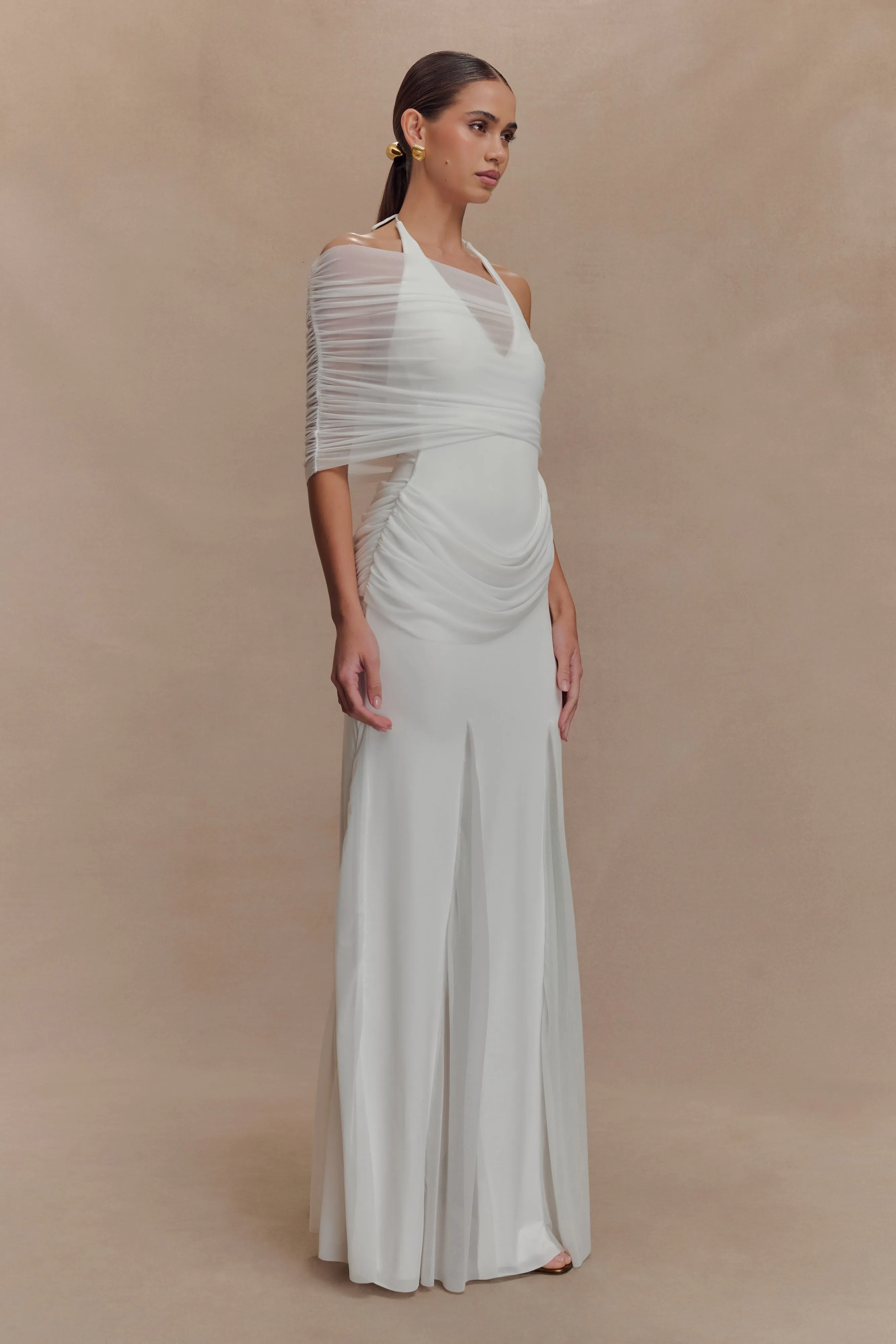 Gabrielle Slinky And Mesh Maxi Dress - White sold by Meshki product image thumbnail 4
