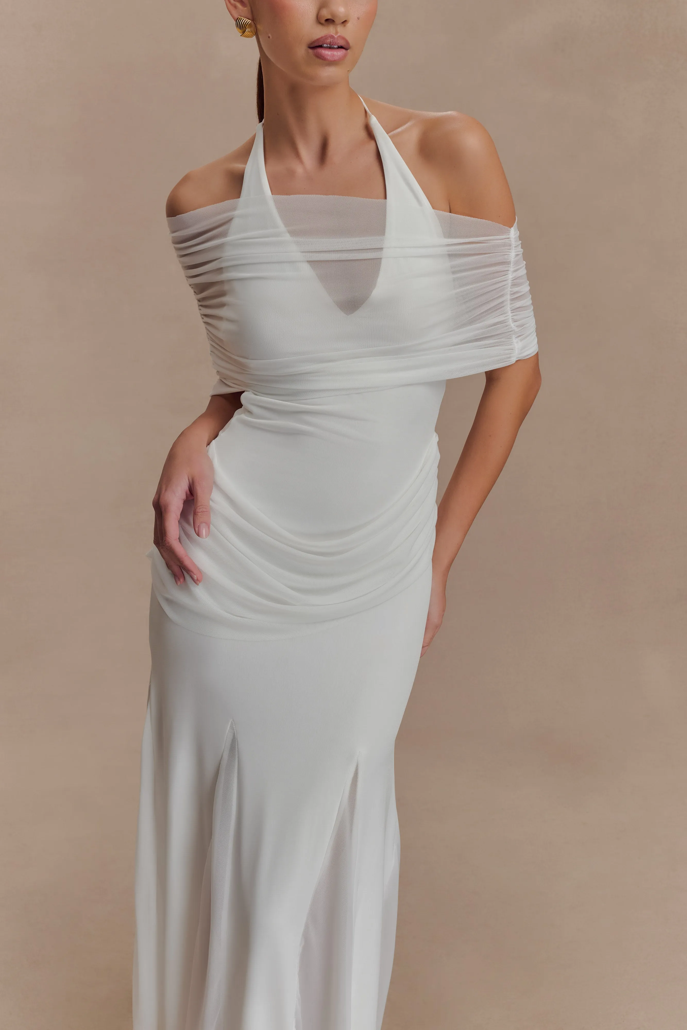 Gabrielle Slinky And Mesh Maxi Dress - White sold by Meshki product image thumbnail 3