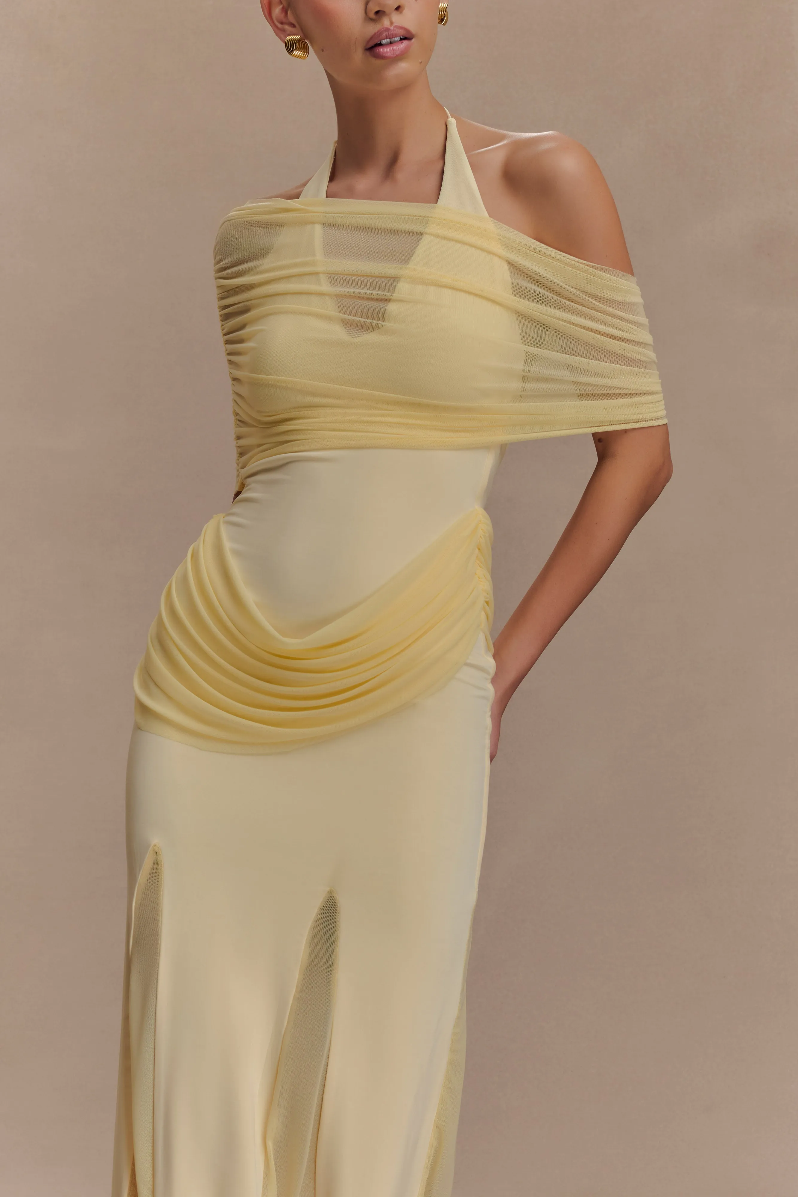 Gabrielle Slinky And Mesh Maxi Dress - Lemon sold by Meshki product image thumbnail 3