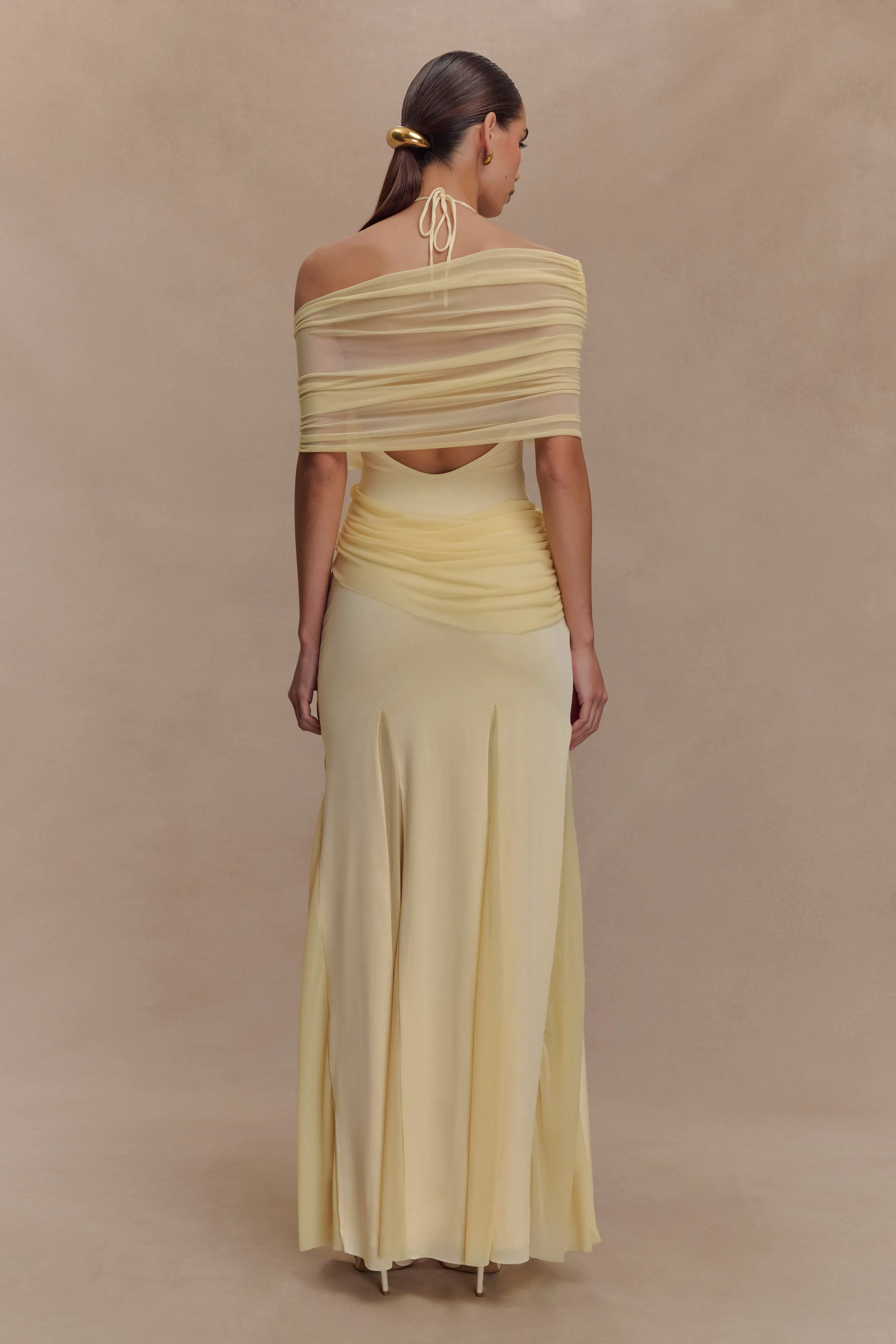 Gabrielle Slinky And Mesh Maxi Dress - Lemon sold by Meshki product image thumbnail 2