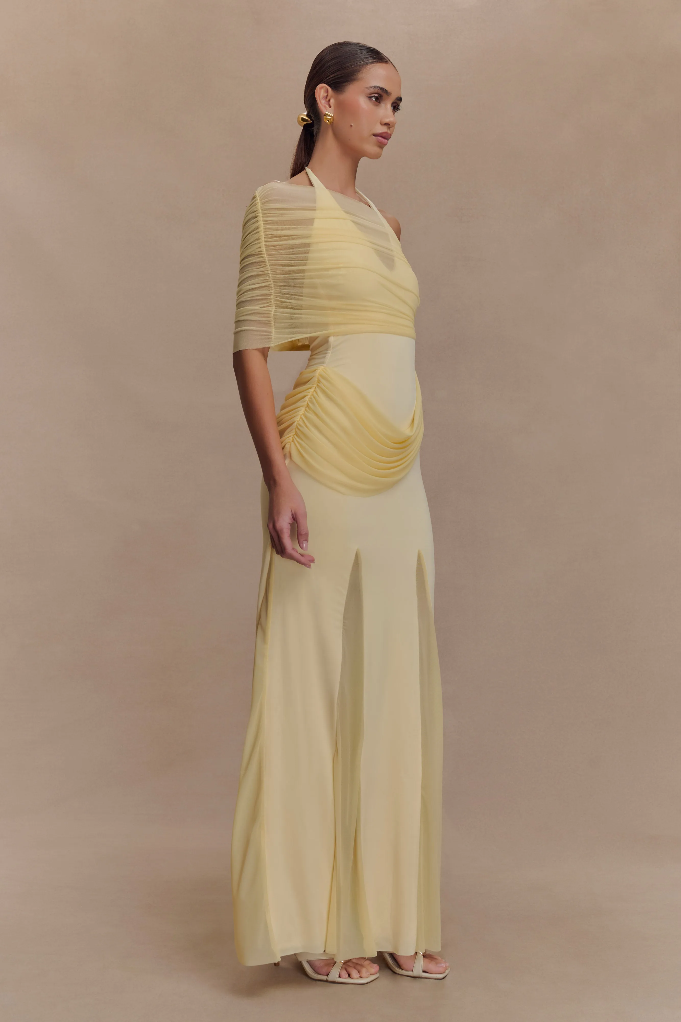 Gabrielle Slinky And Mesh Maxi Dress - Lemon sold by Meshki product image thumbnail 4