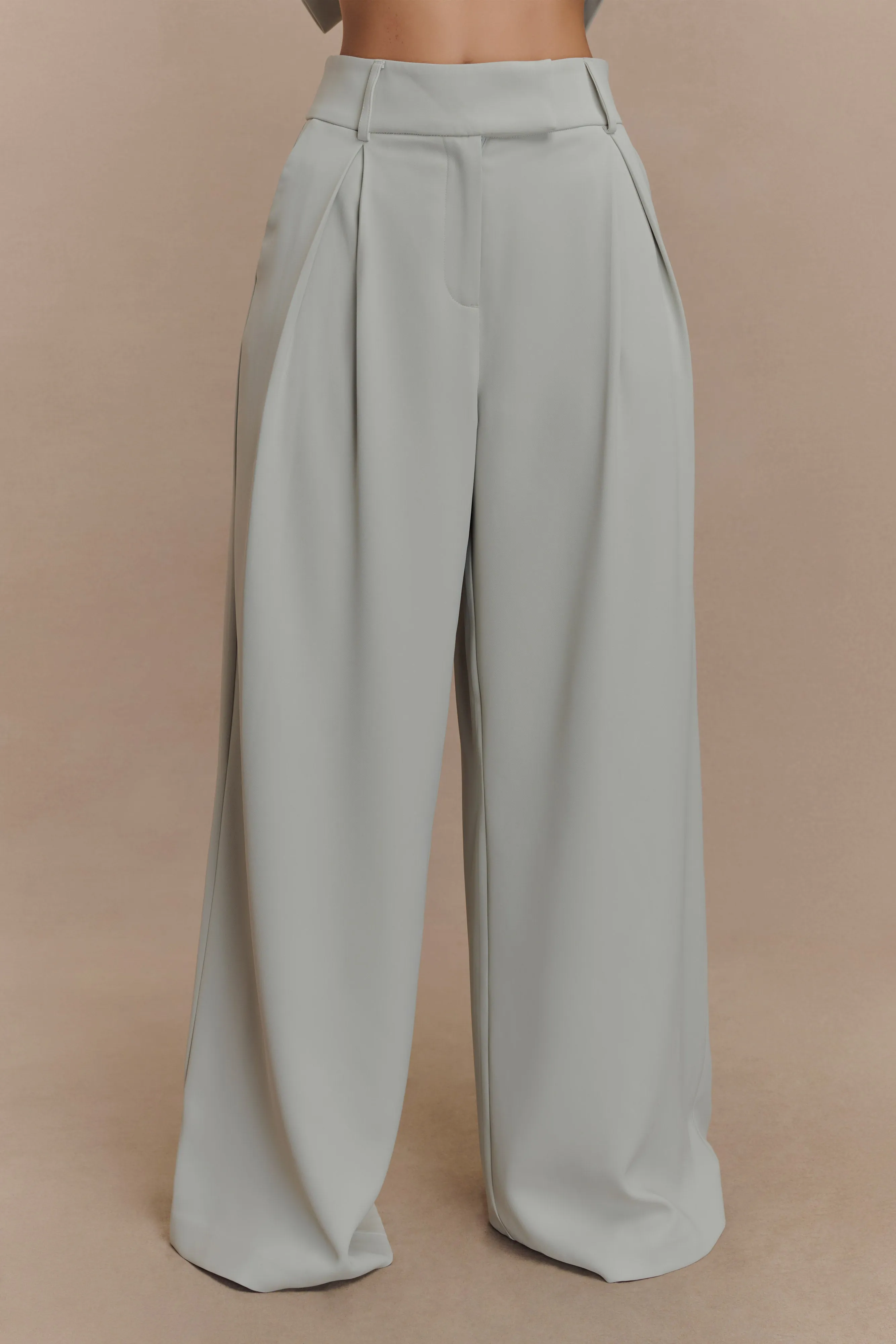 Jameson Pleated Wide Leg Pants - Light Sage sold by Meshki product image thumbnail 2