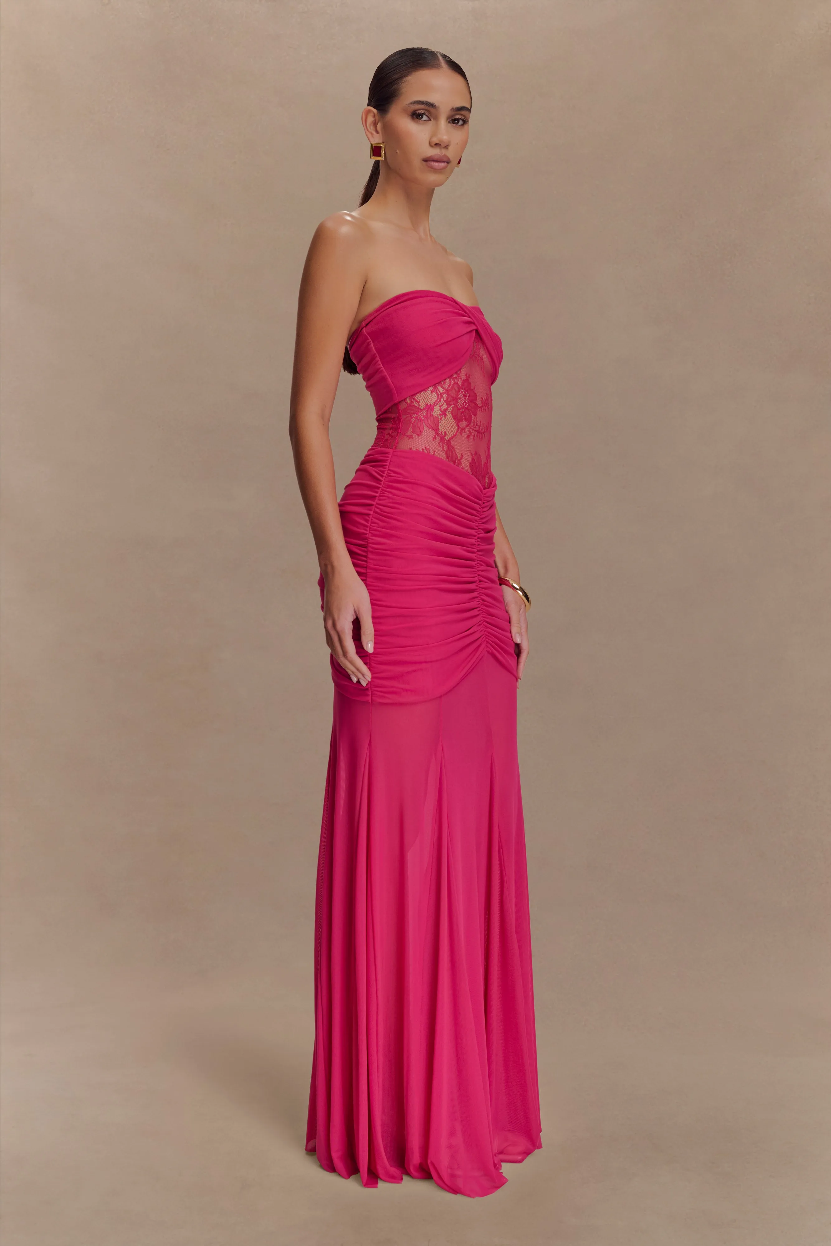 Khadijah Lace And Mesh Maxi Dress - Dragonfruit sold by Meshki product image thumbnail 4