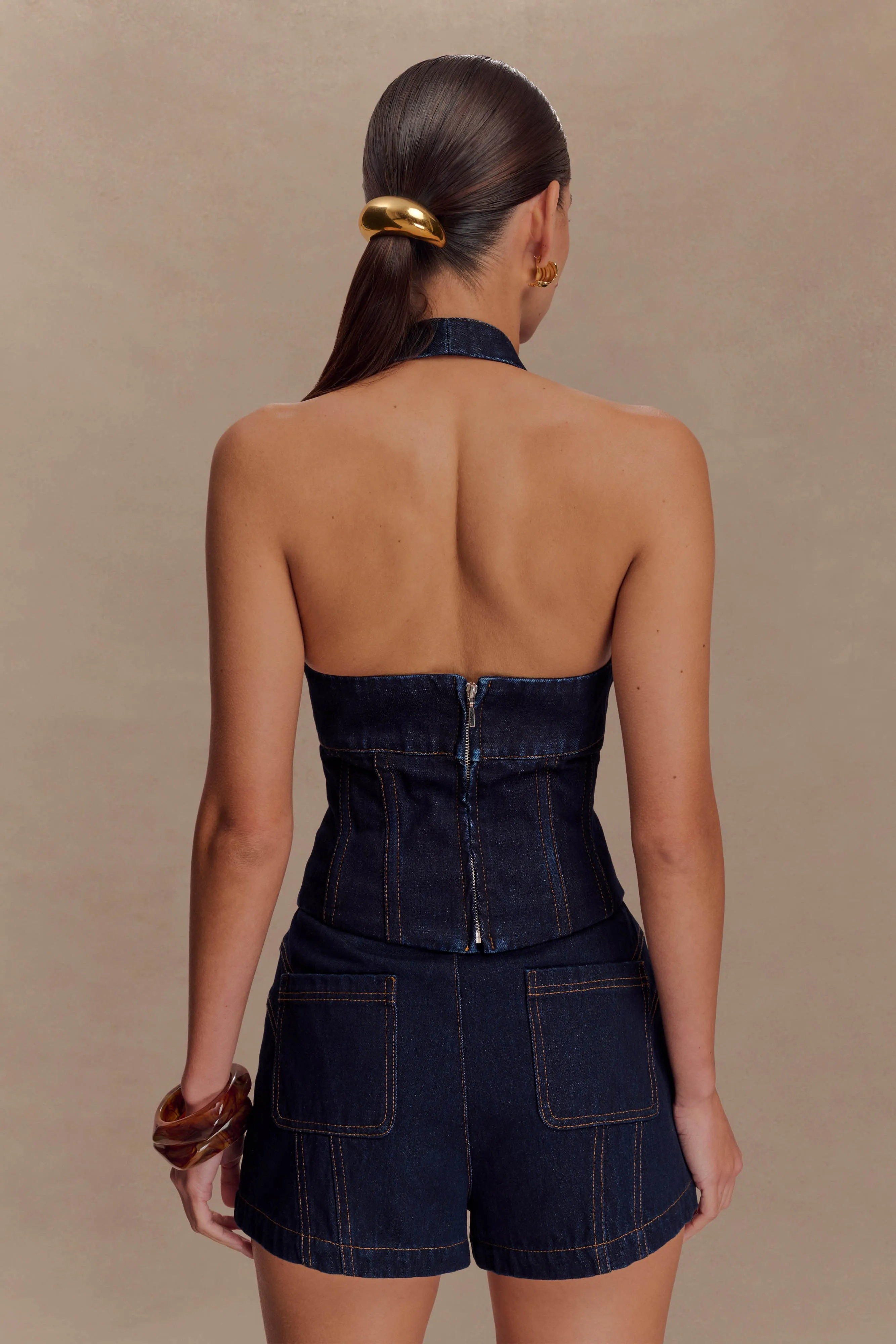 Meadow Denim Corset Halter Top - Indigo Blue sold by Meshki product image thumbnail 3