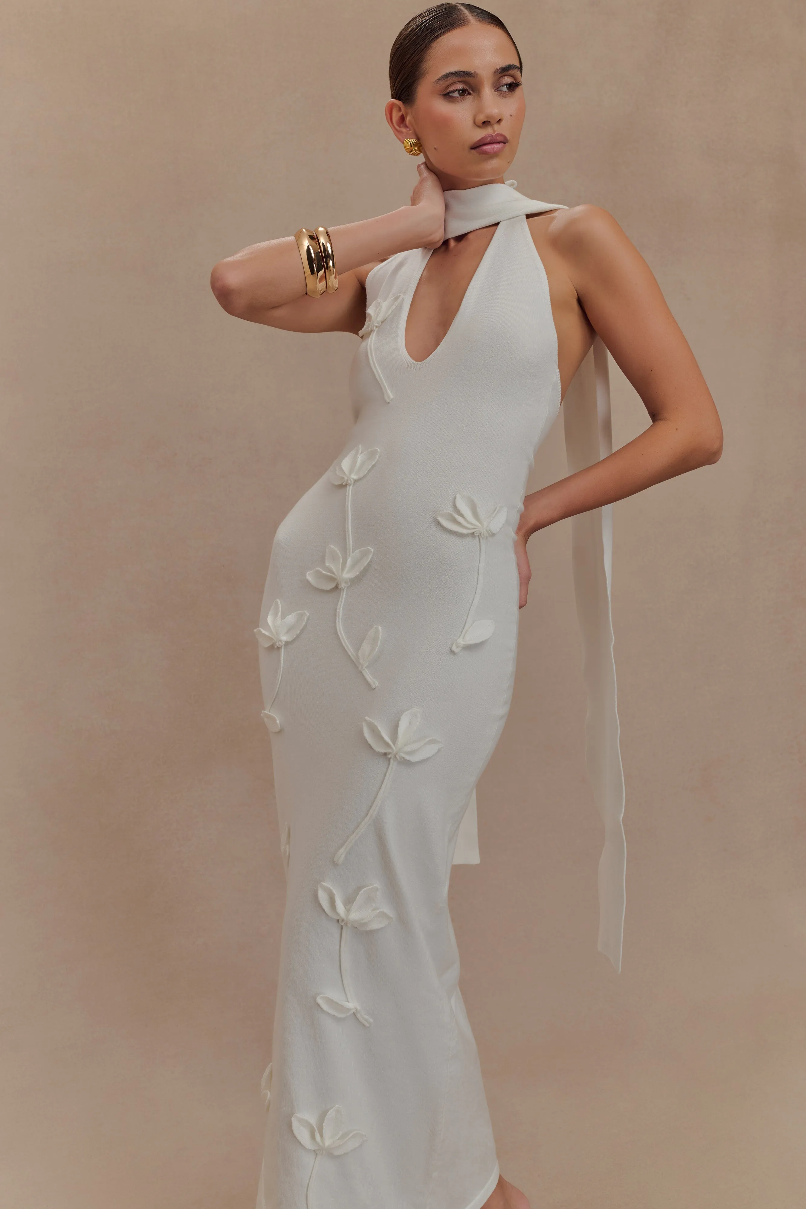 Wynn Floral Knit Midi Dress - White sold by Meshki product image thumbnail 3