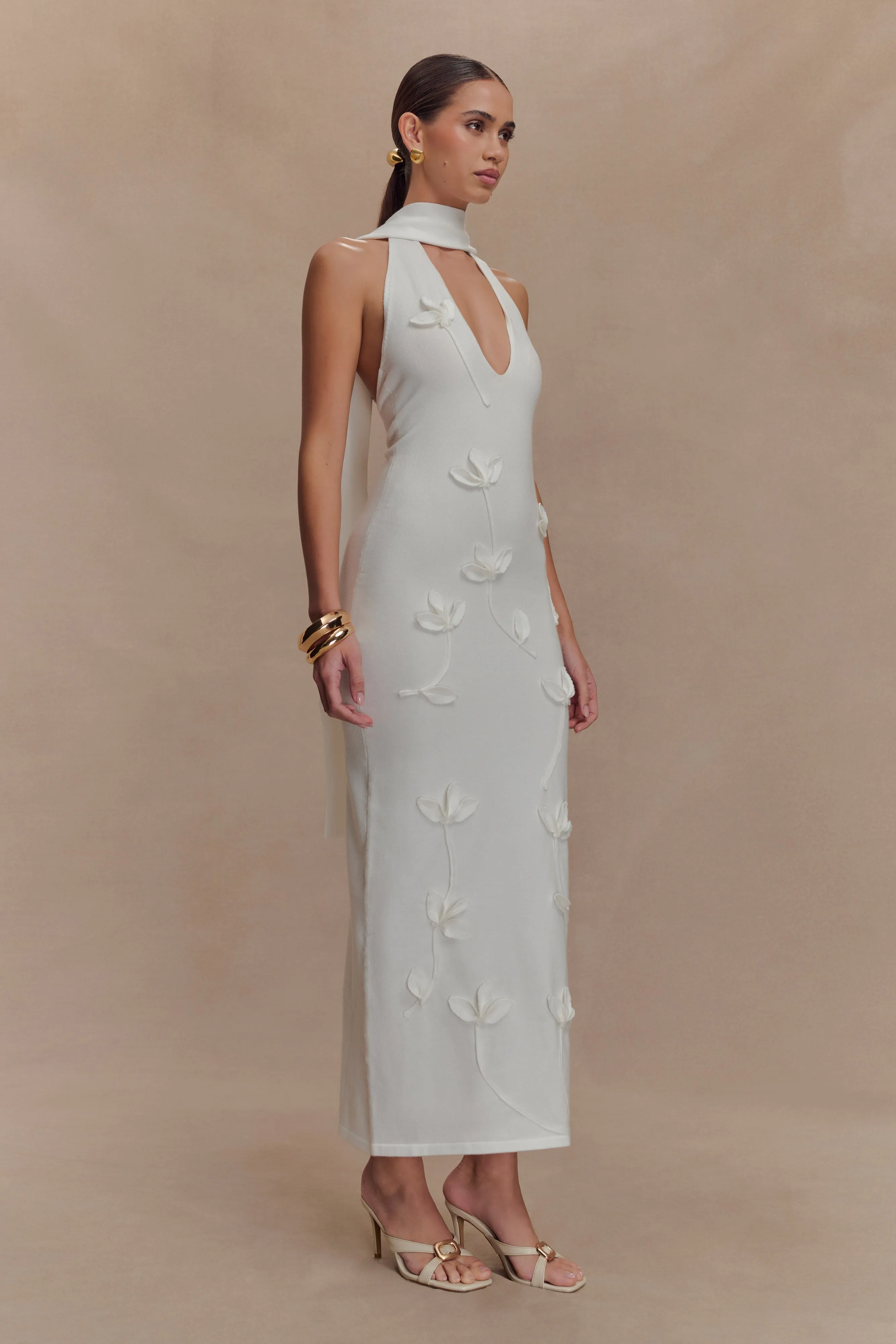 Wynn Floral Knit Midi Dress - White sold by Meshki product image thumbnail 4
