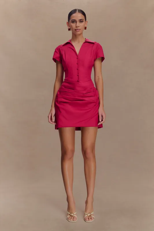 Tarryn Collared Cotton Mini Dress - Dragonfruit sold by Meshki