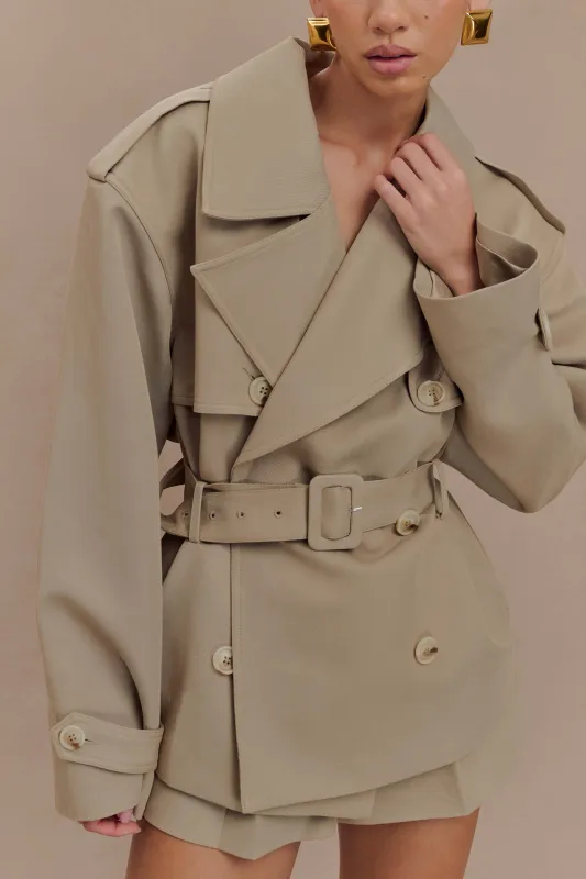 ジャケット・アウター diante RAGLAN SLEEVE SHORT TRENCH COAT Alden Short Trench Jacket - Pebble | Parallel