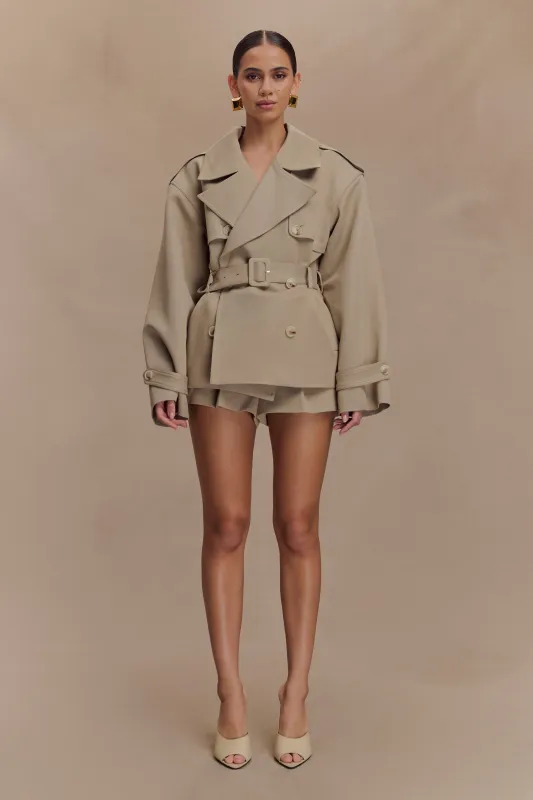 Alden Short Trench Jacket - Pebble sold by Meshki