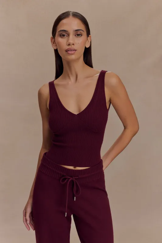 Natalya Ribbed Knit Cami Top - Merlot sold by Meshki