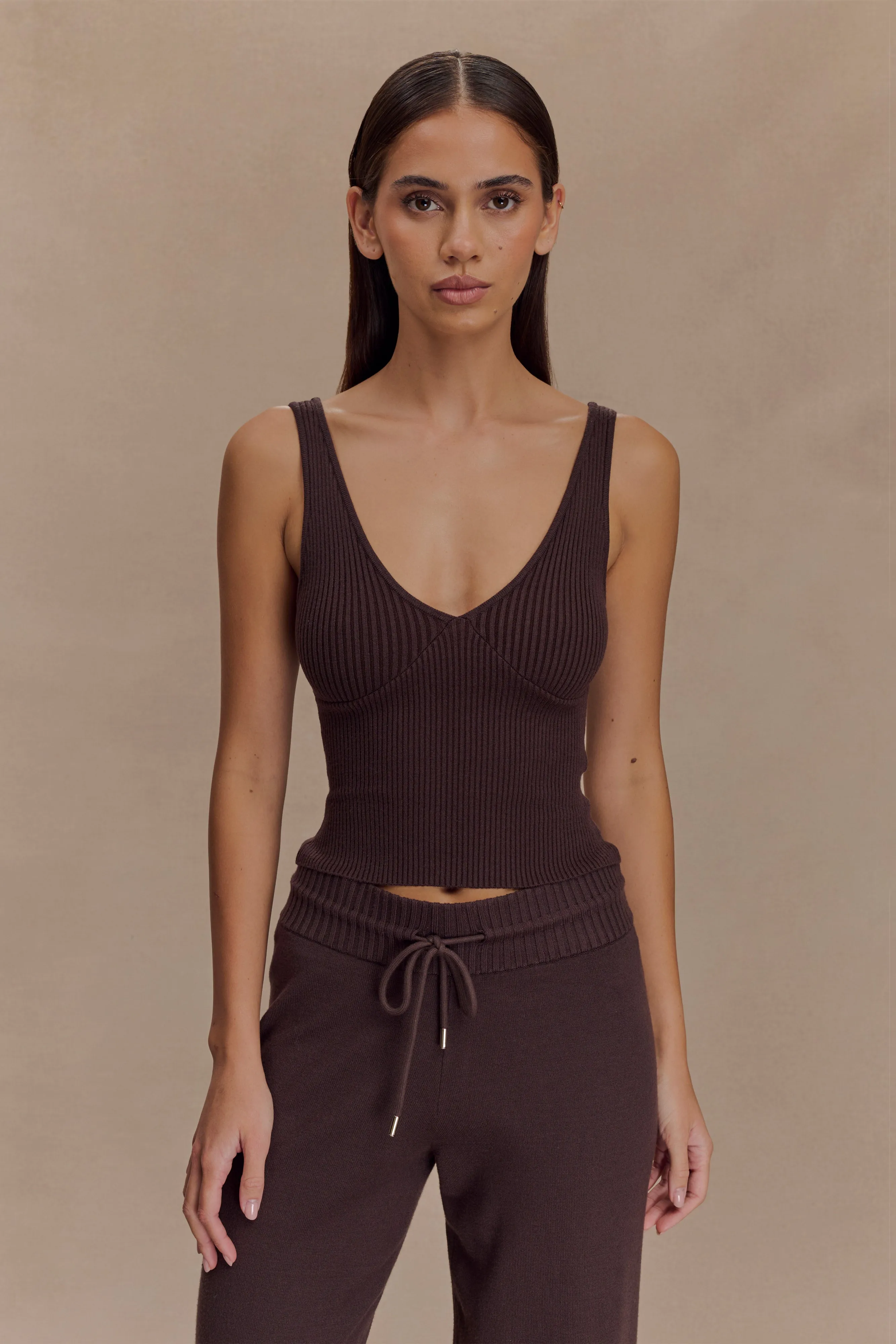 Natalya Ribbed Knit Cami Top - Dark Chocolate sold by Meshki