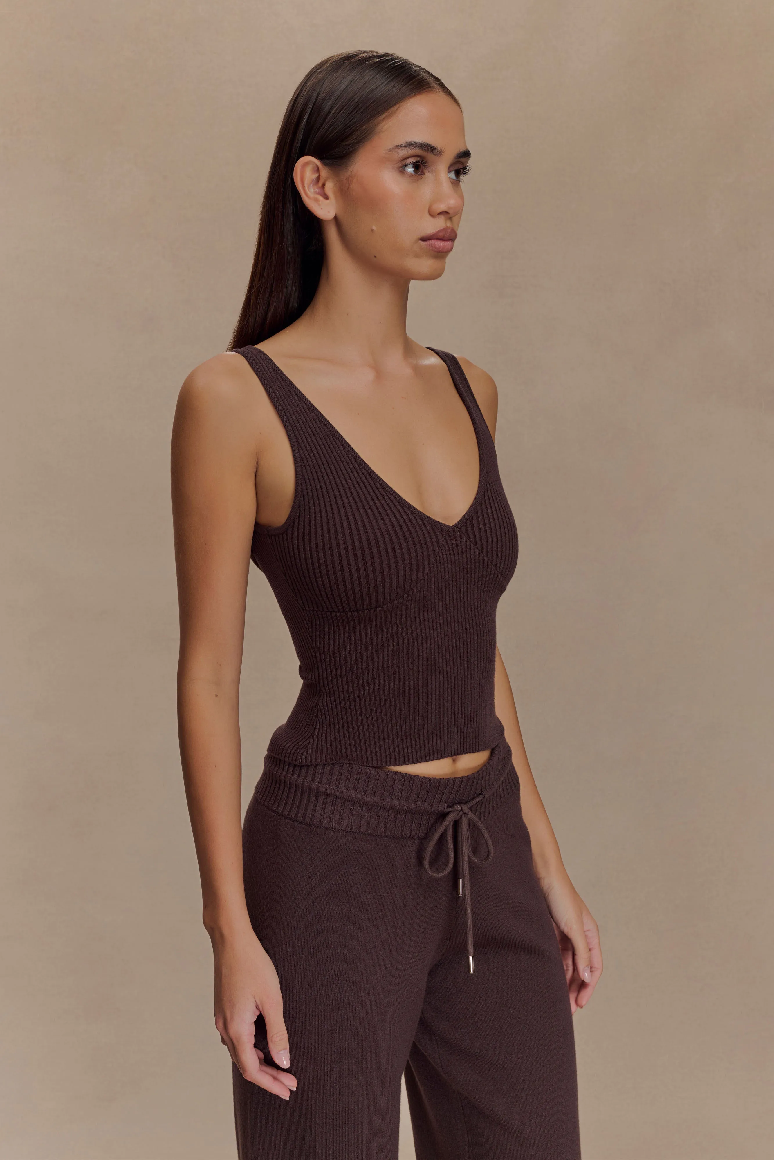Natalya Ribbed Knit Cami Top - Dark Chocolate sold by Meshki product image thumbnail 4