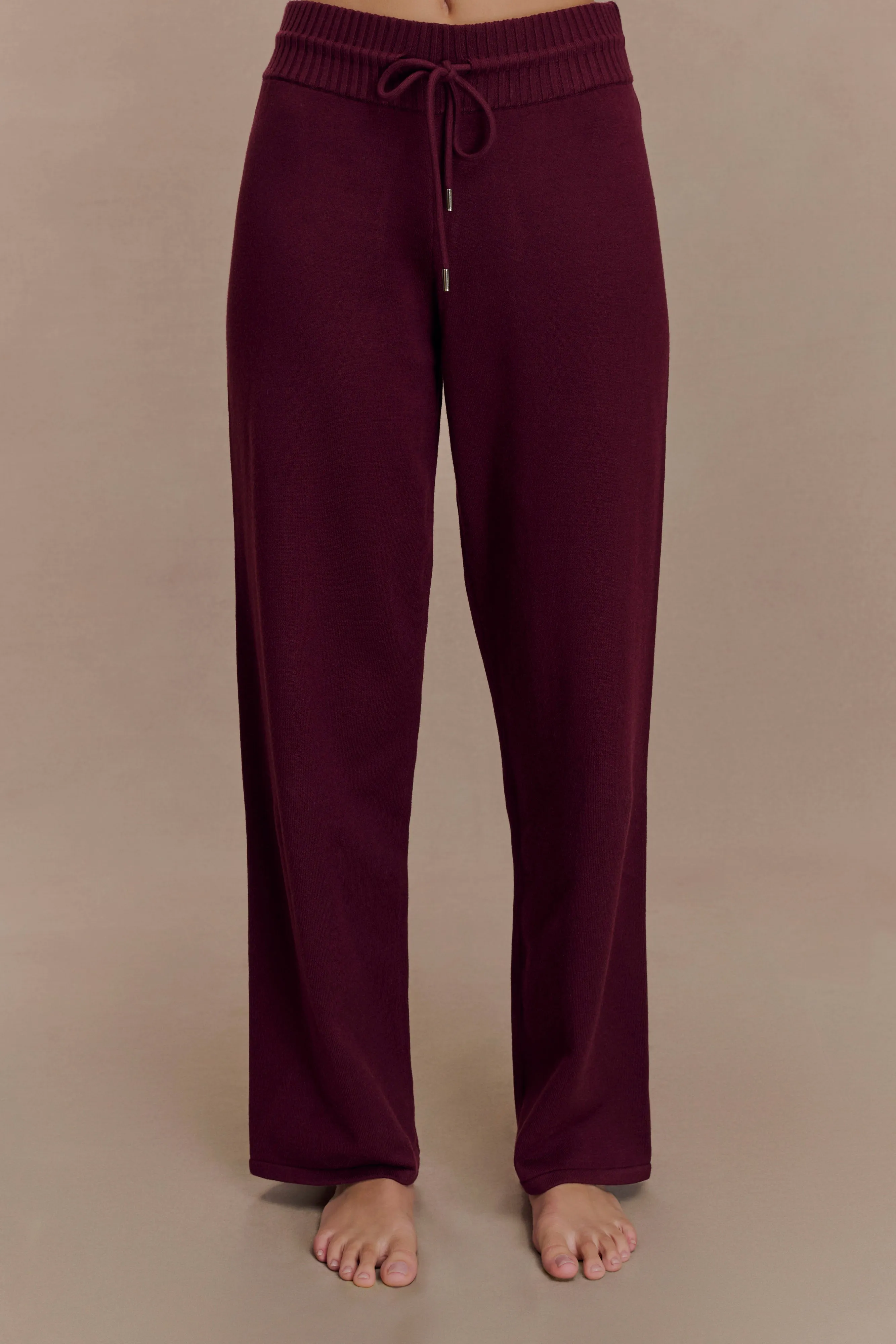 Natalya Knit Wide Leg Pants - Merlot sold by Meshki