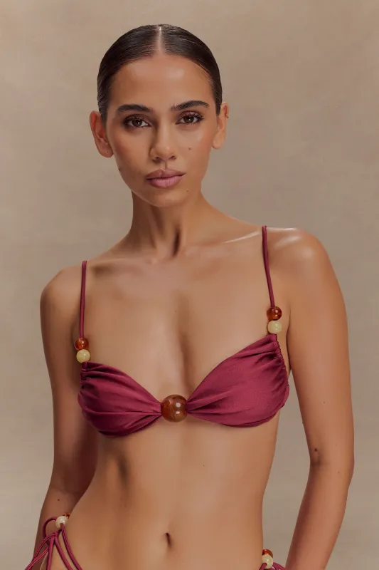 Memphis Beaded Bikini Top - Wine sold by Meshki