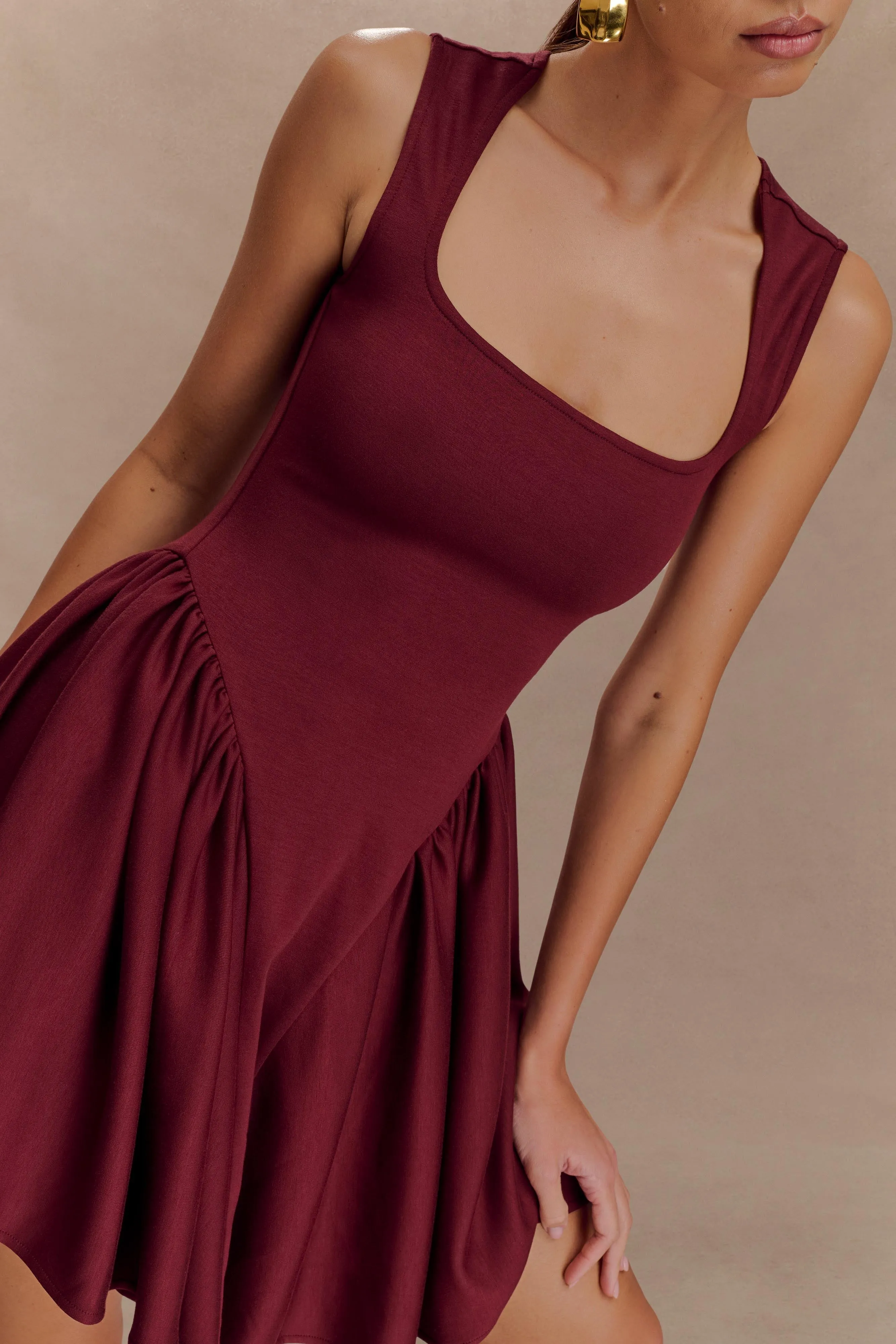 Sharon Scuba Jersey Mini Dress - Wine sold by Meshki product image thumbnail 3