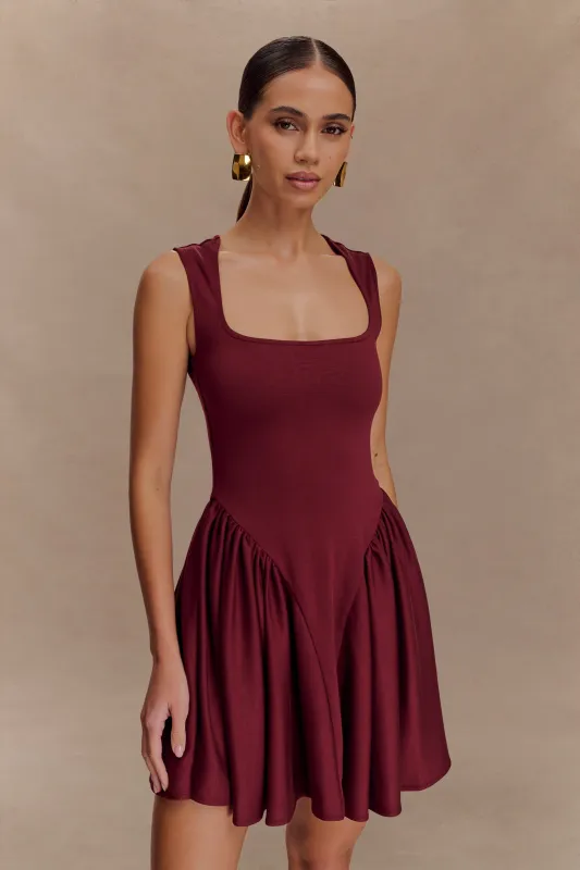 Sharon Scuba Jersey Mini Dress - Wine sold by Meshki