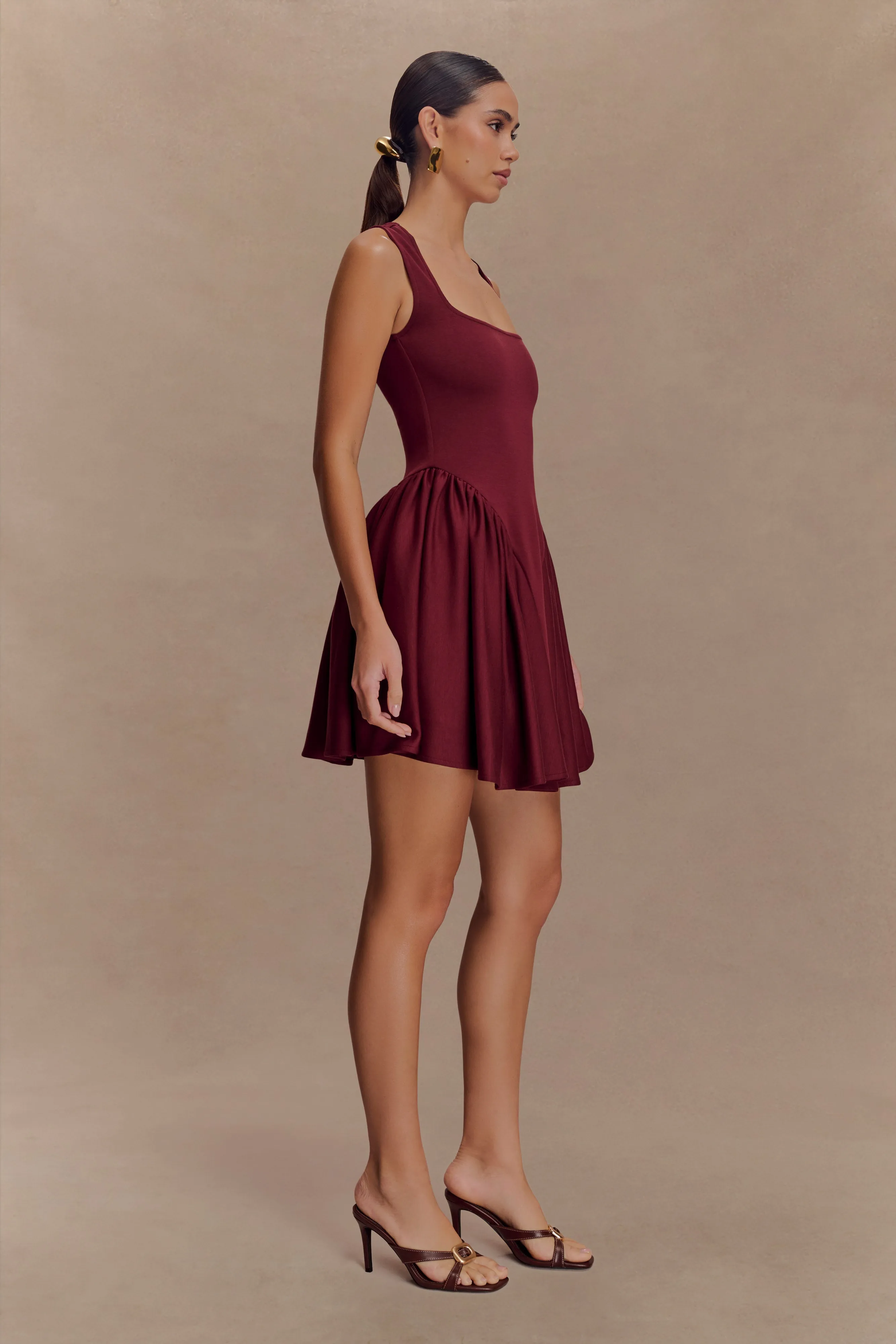 Sharon Scuba Jersey Mini Dress - Wine sold by Meshki product image thumbnail 4