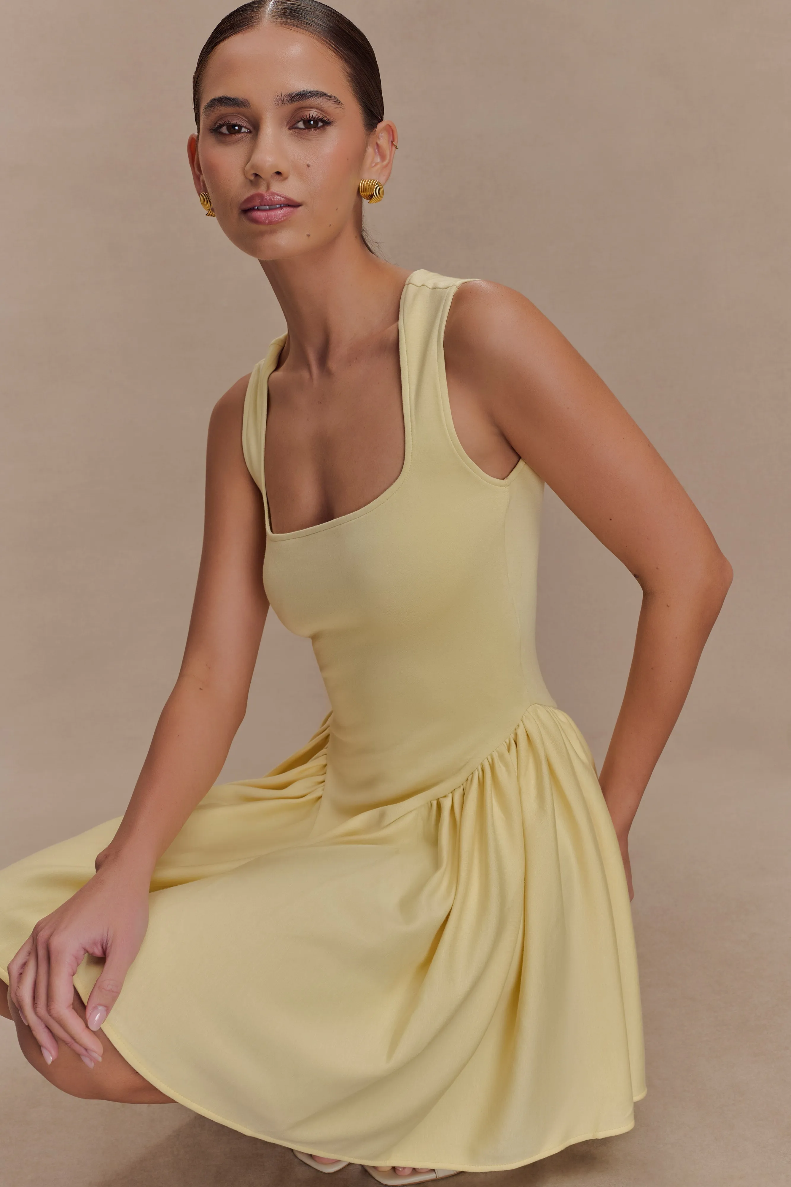 Sharon Scuba Jersey Mini Dress - Pastel Lemon sold by Meshki product image thumbnail 3