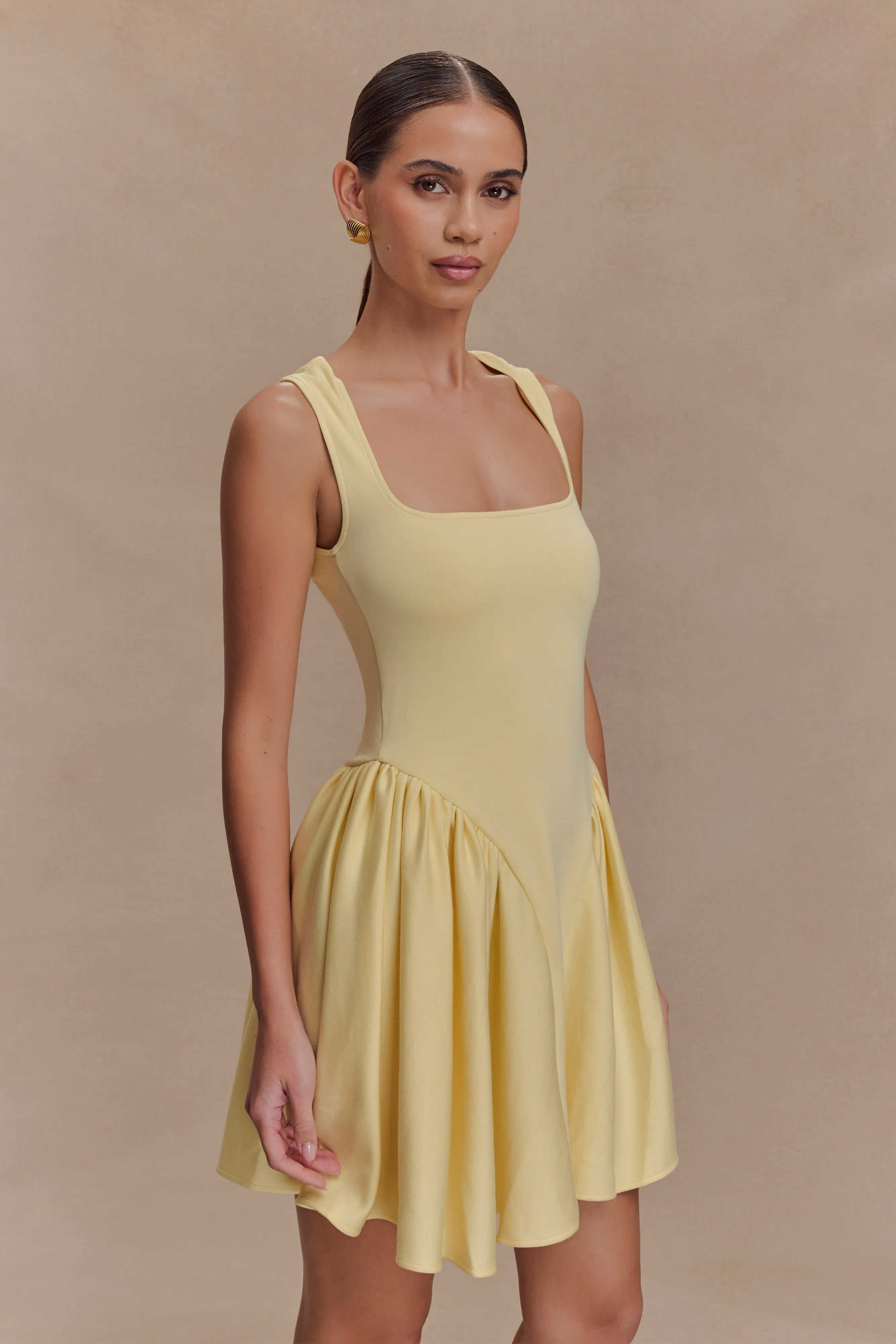 Sharon Scuba Jersey Mini Dress - Pastel Lemon sold by Meshki product image thumbnail 4