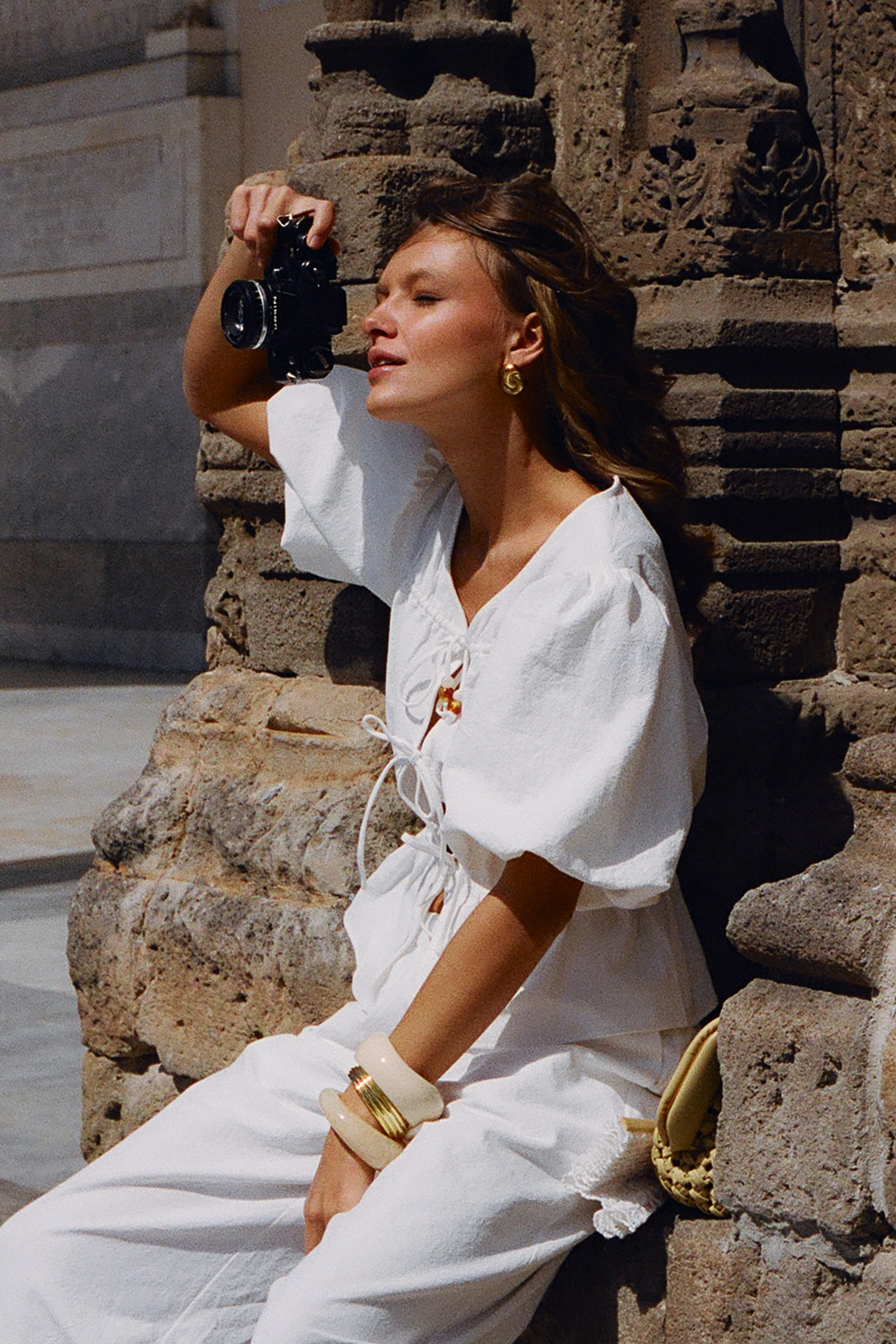 Emilie Puff Sleeve Cotton Top - White sold by Meshki