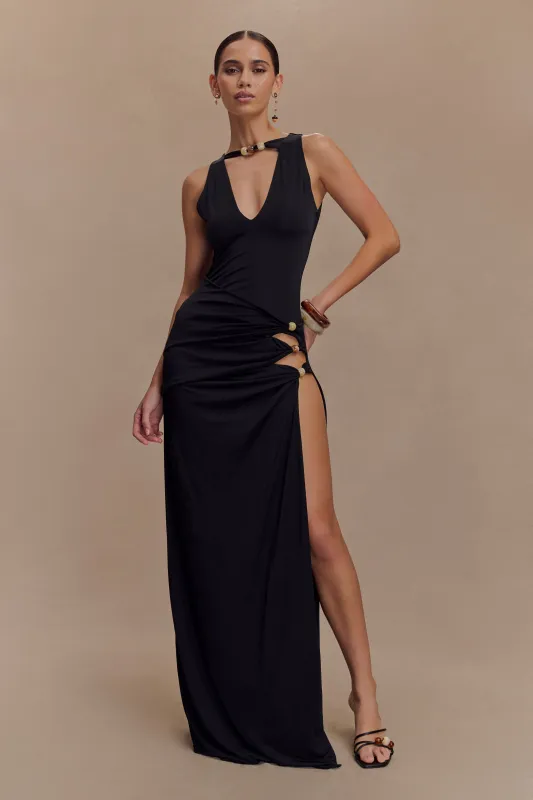 Kaiden Slinky Beaded Maxi Dress - Black sold by Meshki