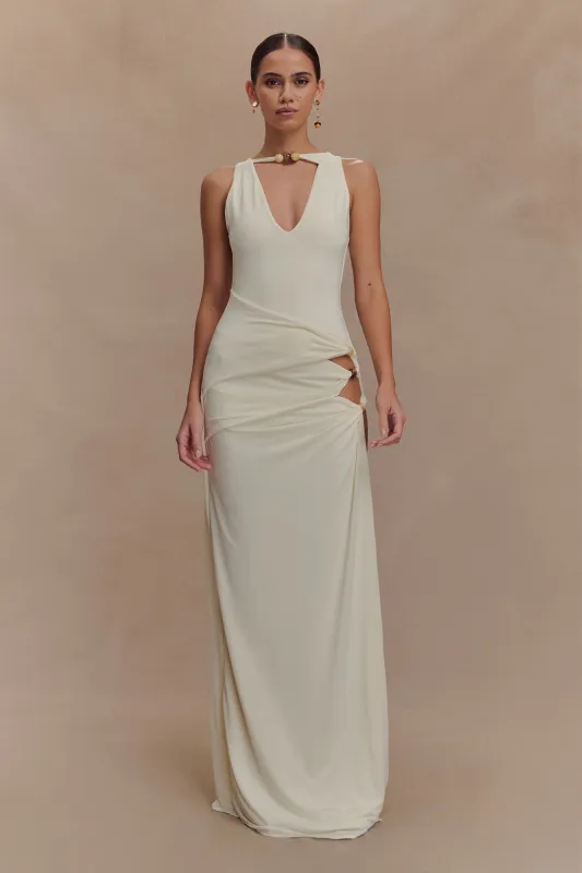 Kaiden Slinky Beaded Maxi Dress - Ivory sold by Meshki