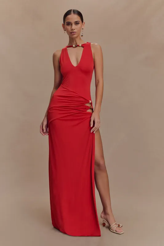 Kaiden Slinky Beaded Maxi Dress - Desert Red sold by Meshki