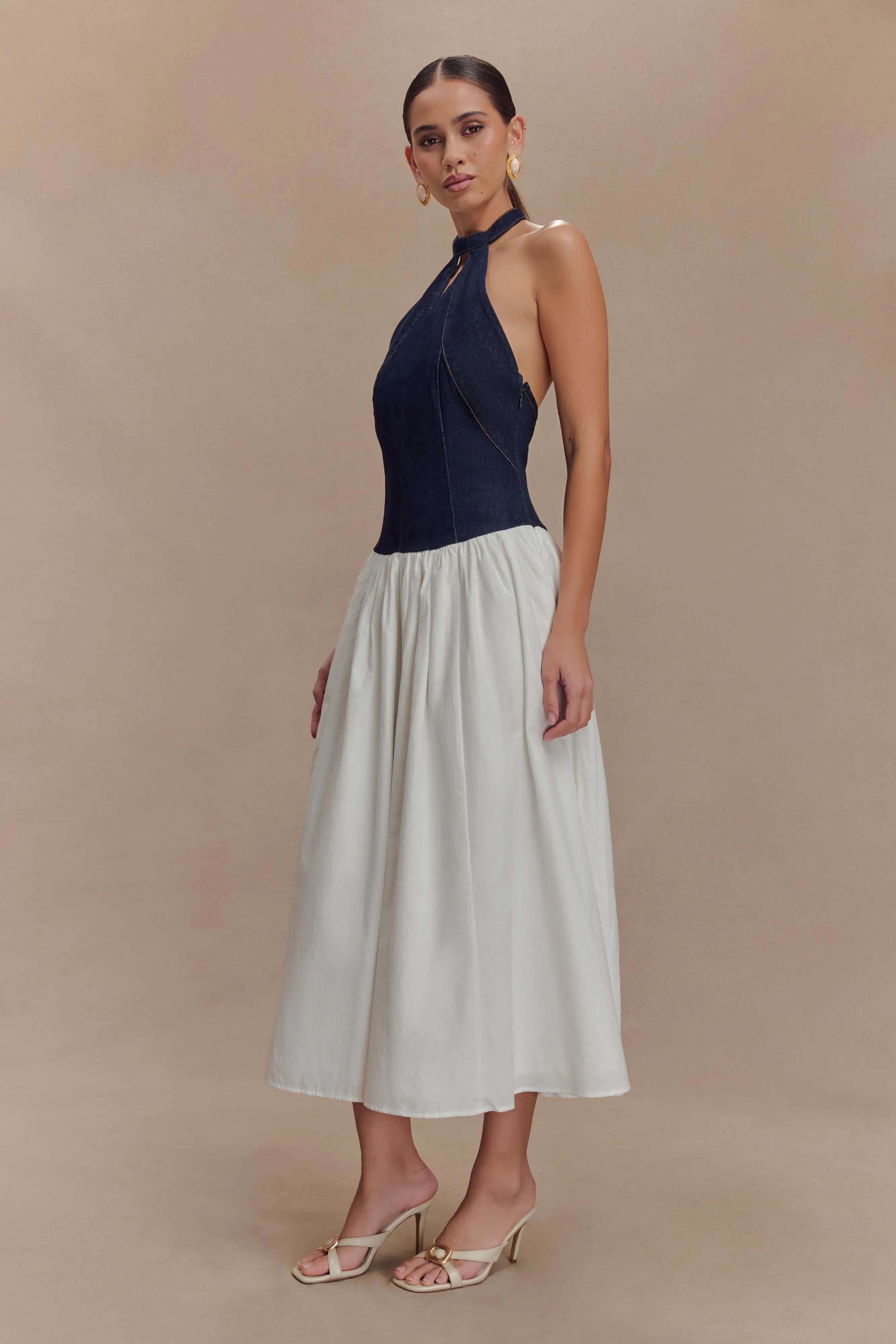 Ashwin Denim Cotton Midi Dress - Indigo Blue sold by Meshki product image thumbnail 4