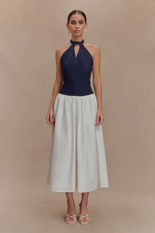 Ashwin Denim Cotton Midi Dress - Indigo Blue sold by Meshki