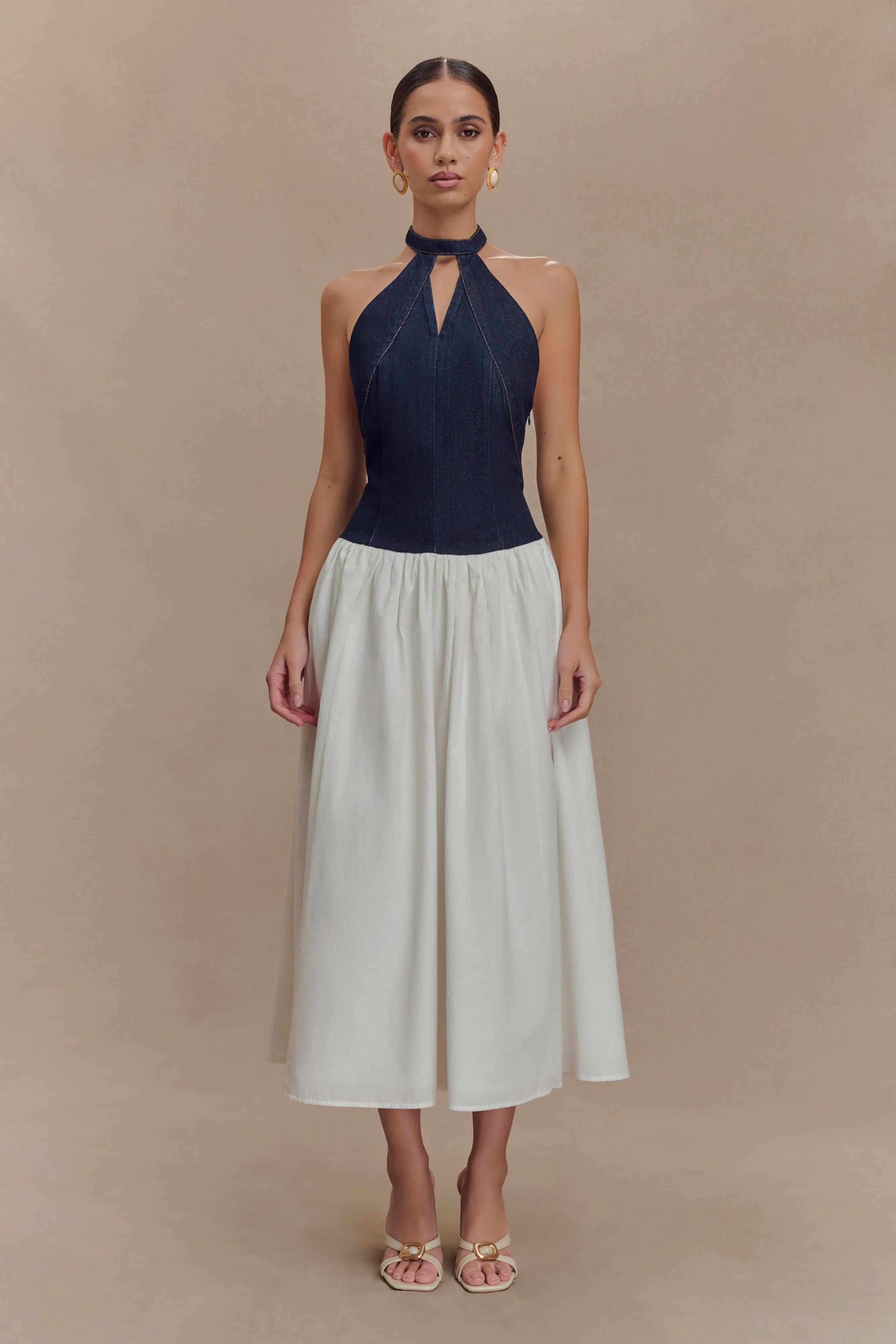 Ashwin Denim Cotton Midi Dress - Indigo Blue sold by Meshki