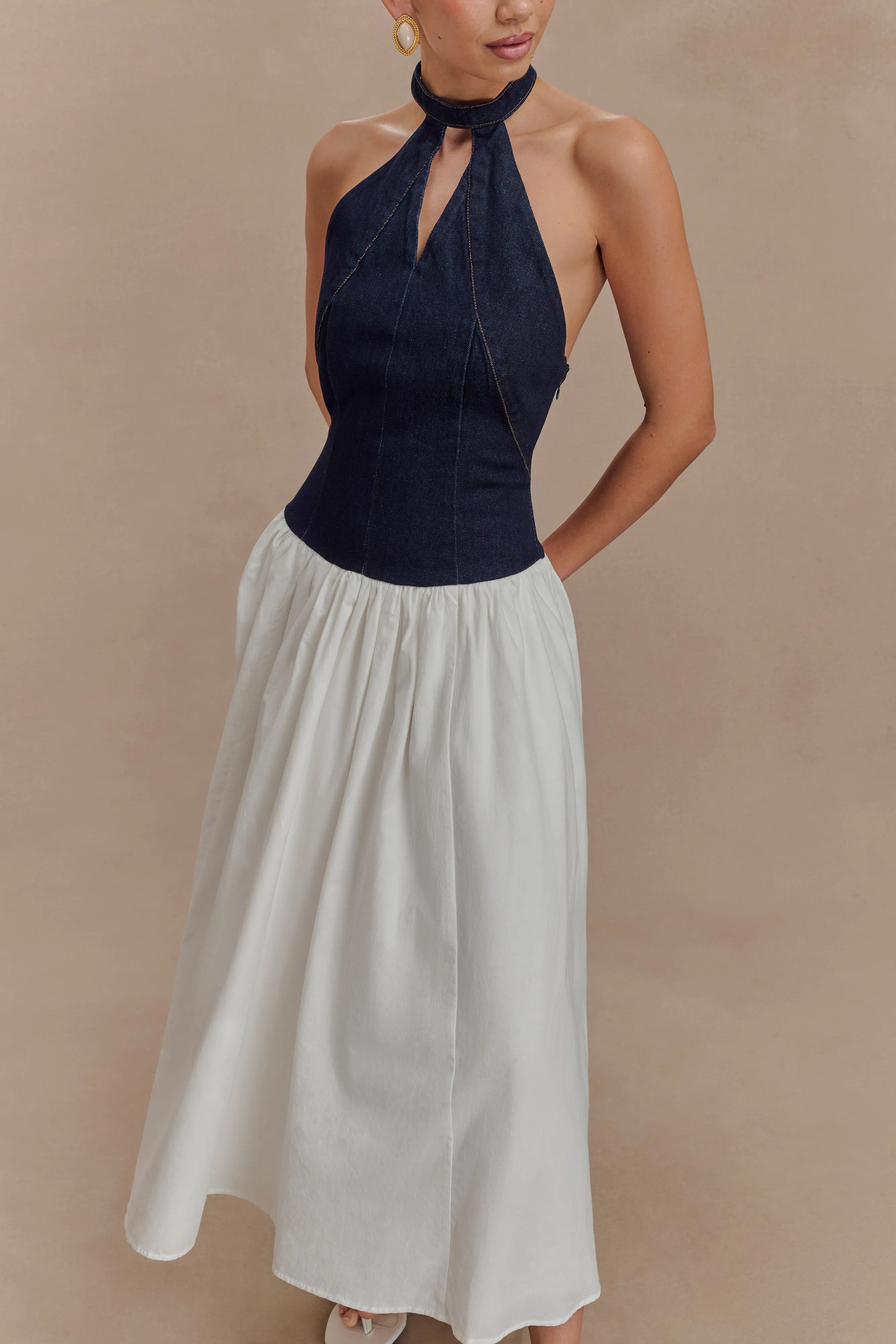 Ashwin Denim Cotton Midi Dress - Indigo Blue sold by Meshki product image thumbnail 3