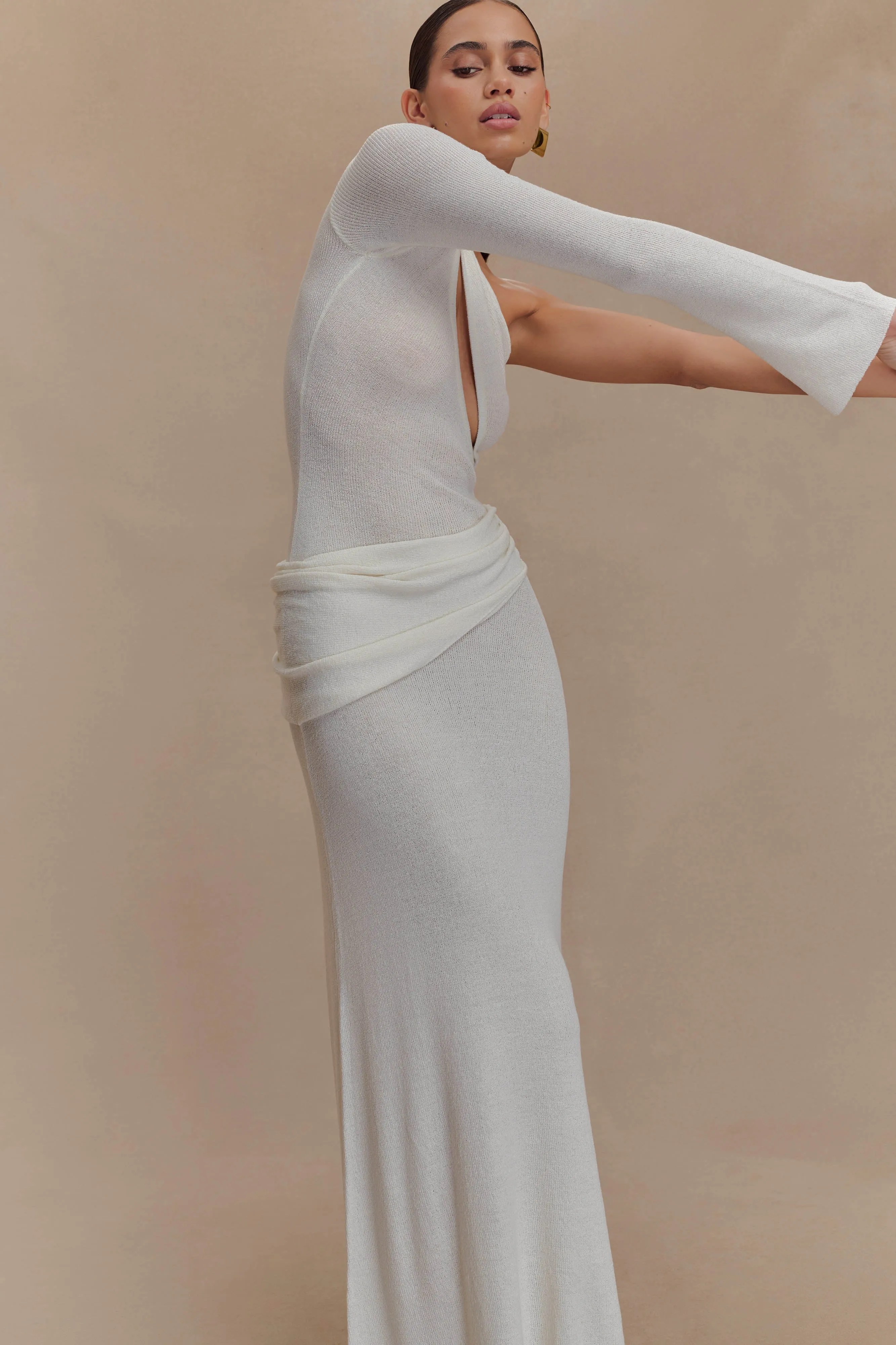 Alexius One Shoulder Knit Maxi Dress - Ivory sold by Meshki product image thumbnail 3