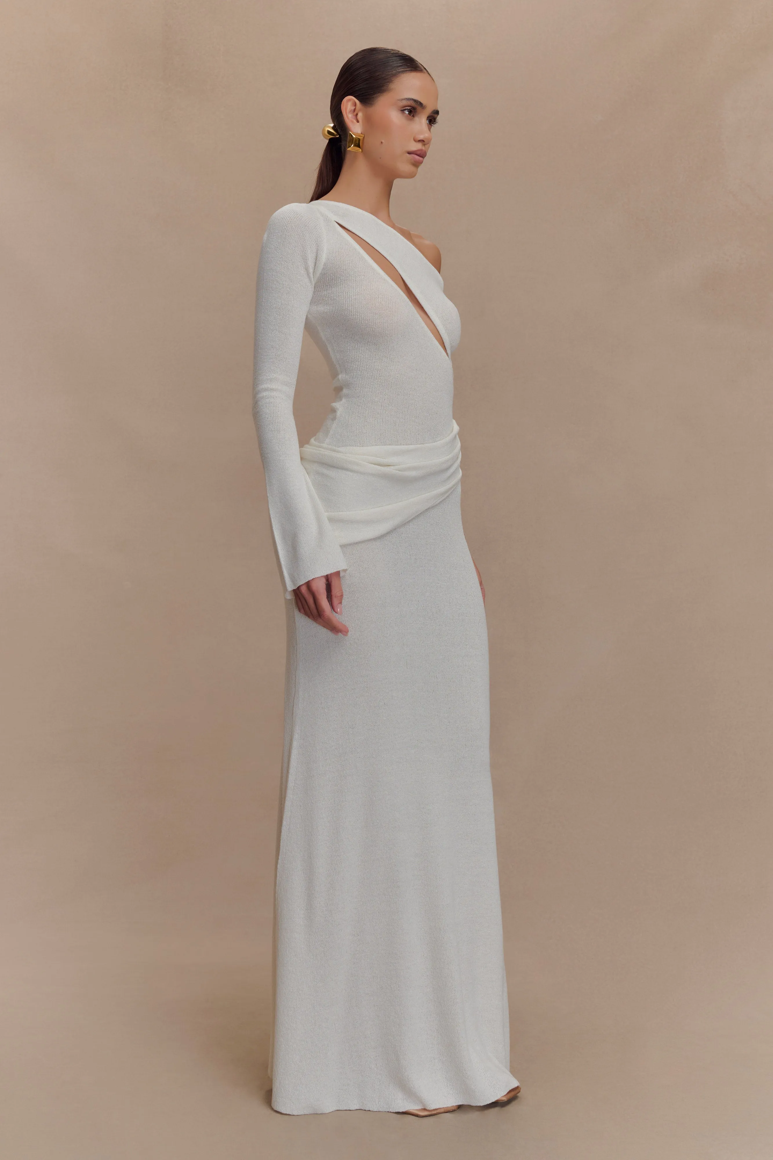 Alexius One Shoulder Knit Maxi Dress - Ivory sold by Meshki product image thumbnail 4