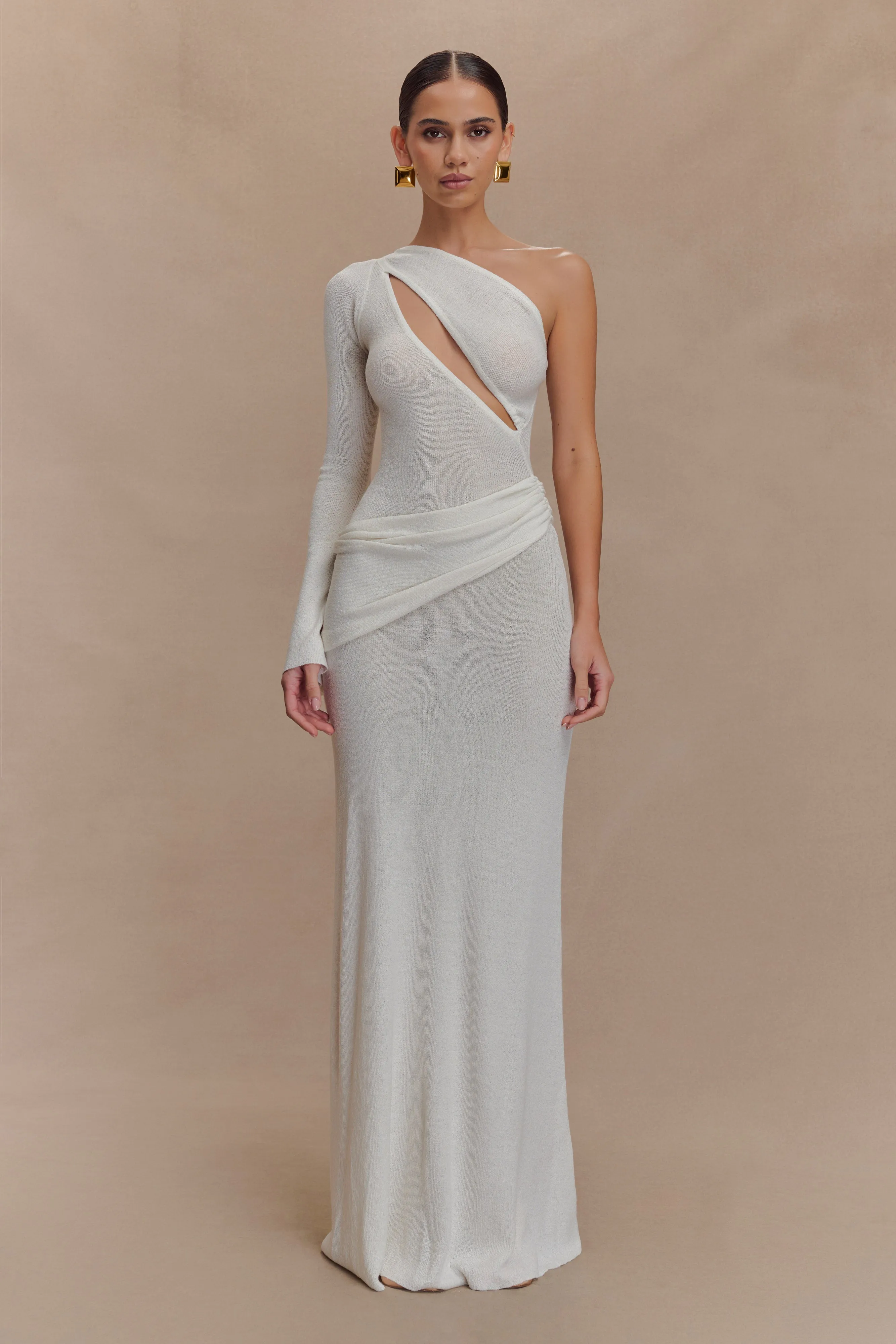 Alexius One Shoulder Knit Maxi Dress - Ivory sold by Meshki