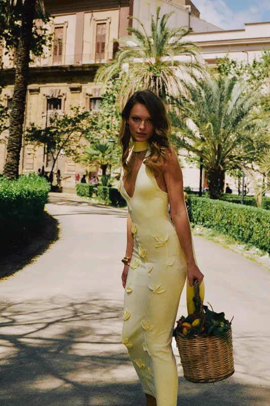 Wynn Floral Knit Midi Dress - Lemon sold by Meshki