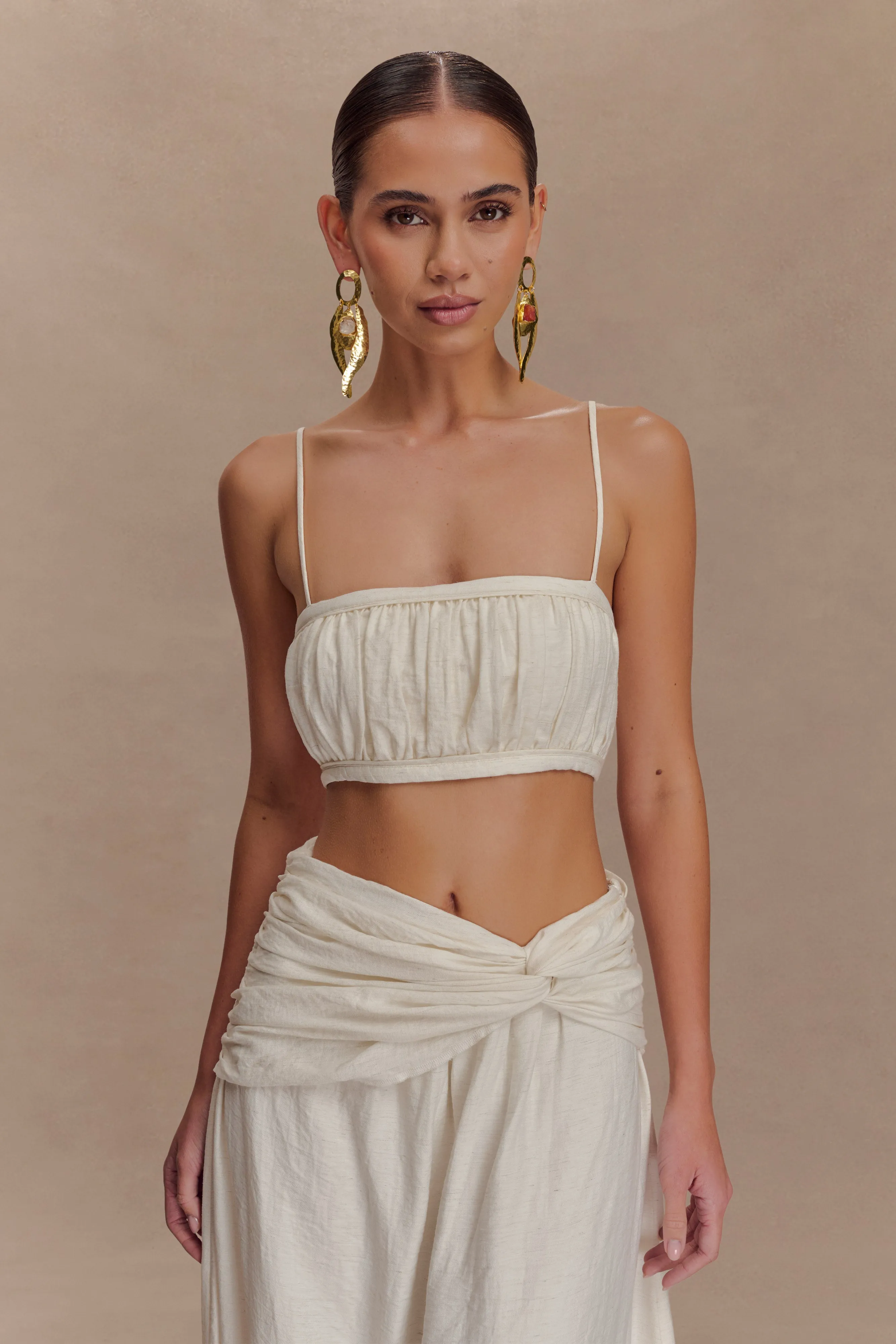 Scottie Shirred Linen Bandeau - Oat Marle sold by Meshki product image thumbnail 4
