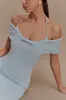 Bernadina Mesh And Slinky Halter Maxi Dress - Pale Blue sold by Meshki