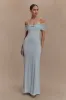 Bernadina Mesh And Slinky Halter Maxi Dress - Pale Blue sold by Meshki