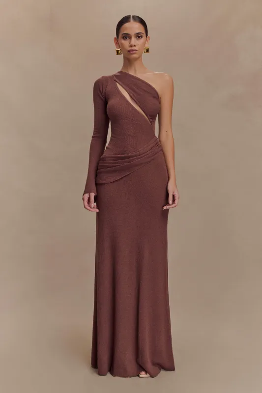 Alexius One Shoulder Knit Maxi Dress - Nutmeg sold by Meshki