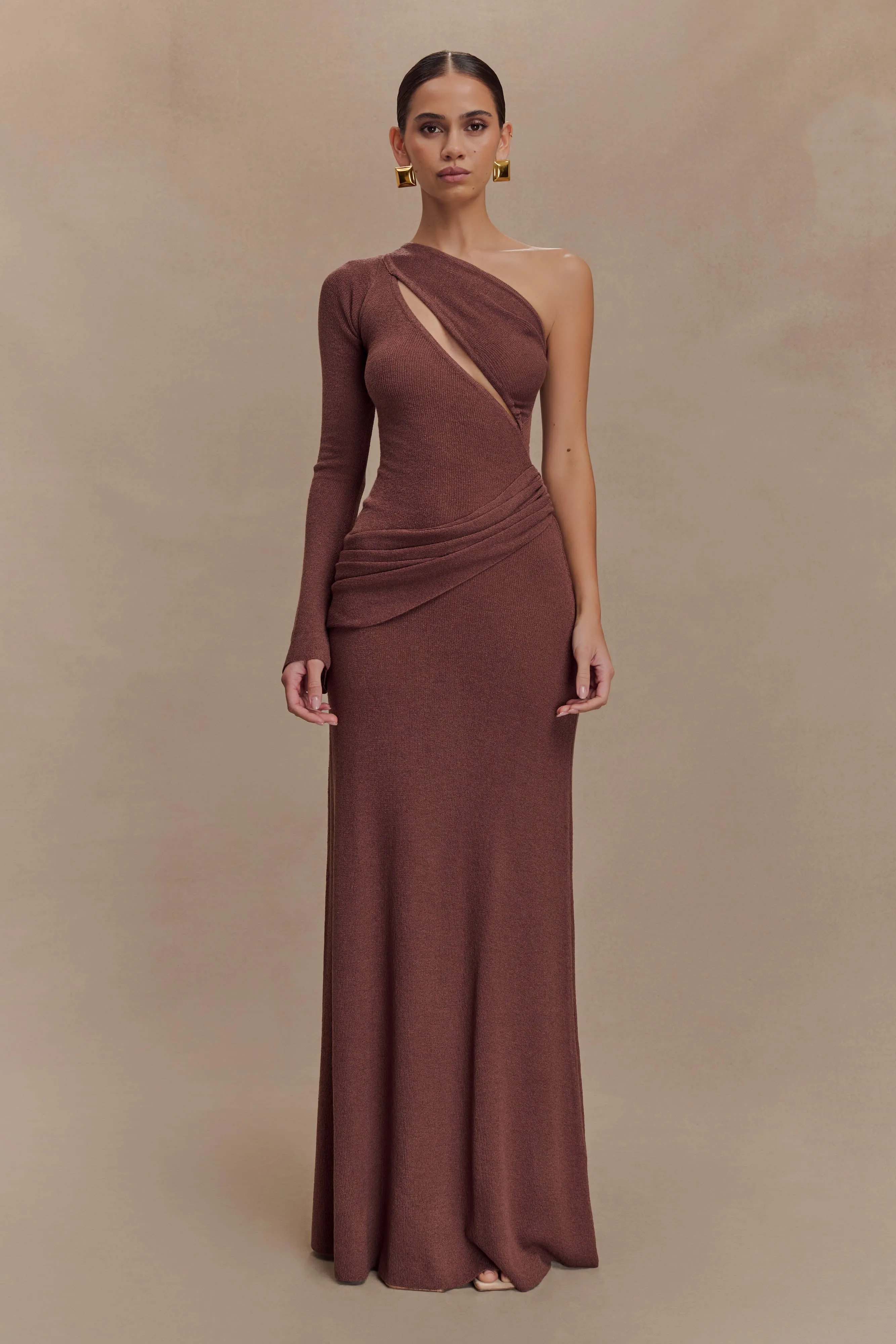 Alexius One Shoulder Knit Maxi Dress - Nutmeg sold by Meshki