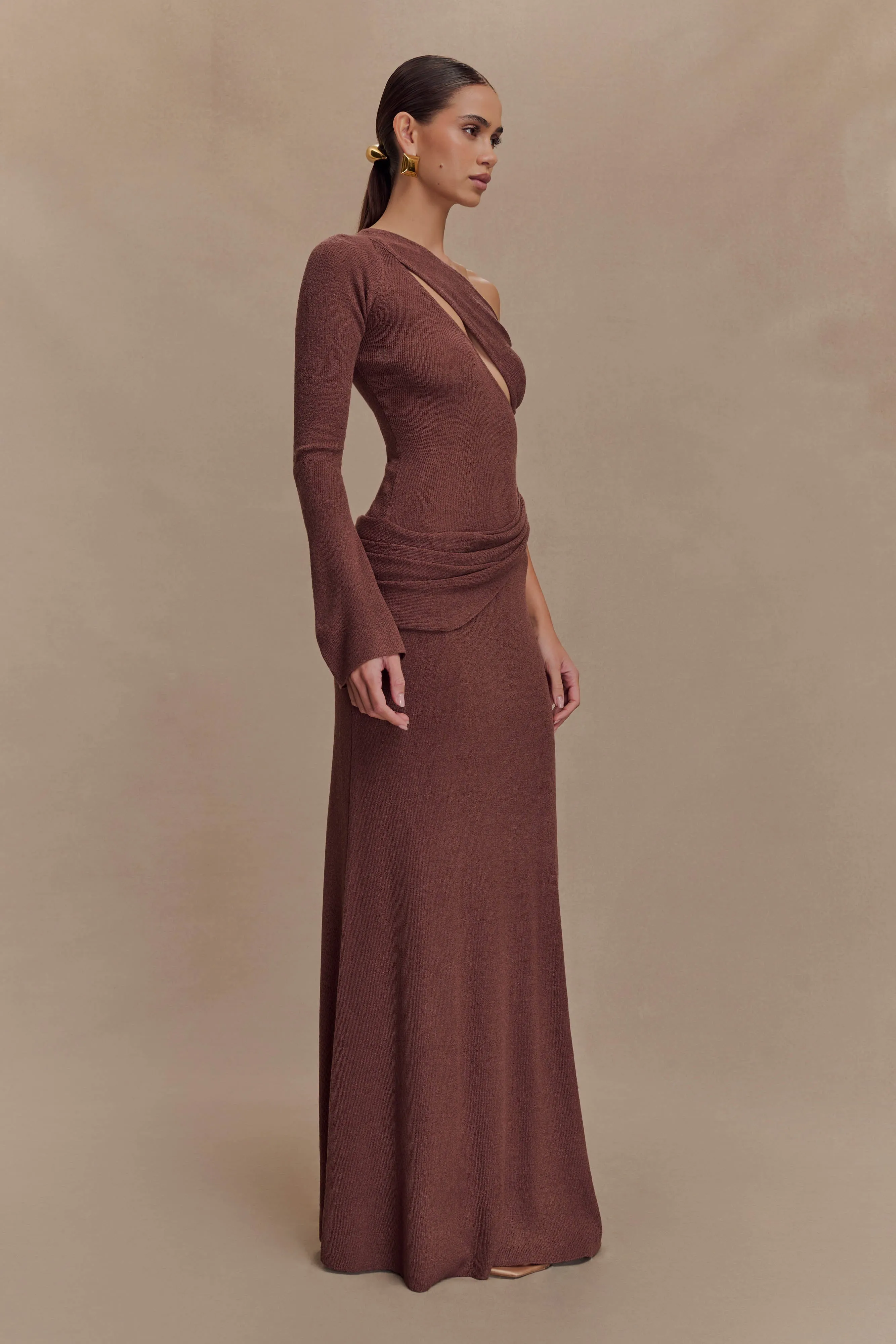 Alexius One Shoulder Knit Maxi Dress - Nutmeg sold by Meshki product image thumbnail 4