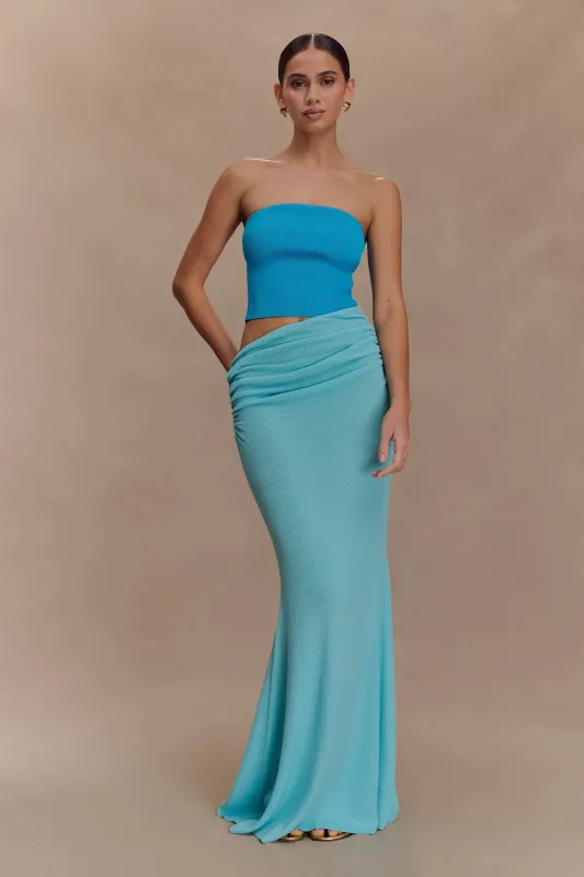 Jasiel Strapless Knit Maxi Dress - Cyan Blue sold by Meshki