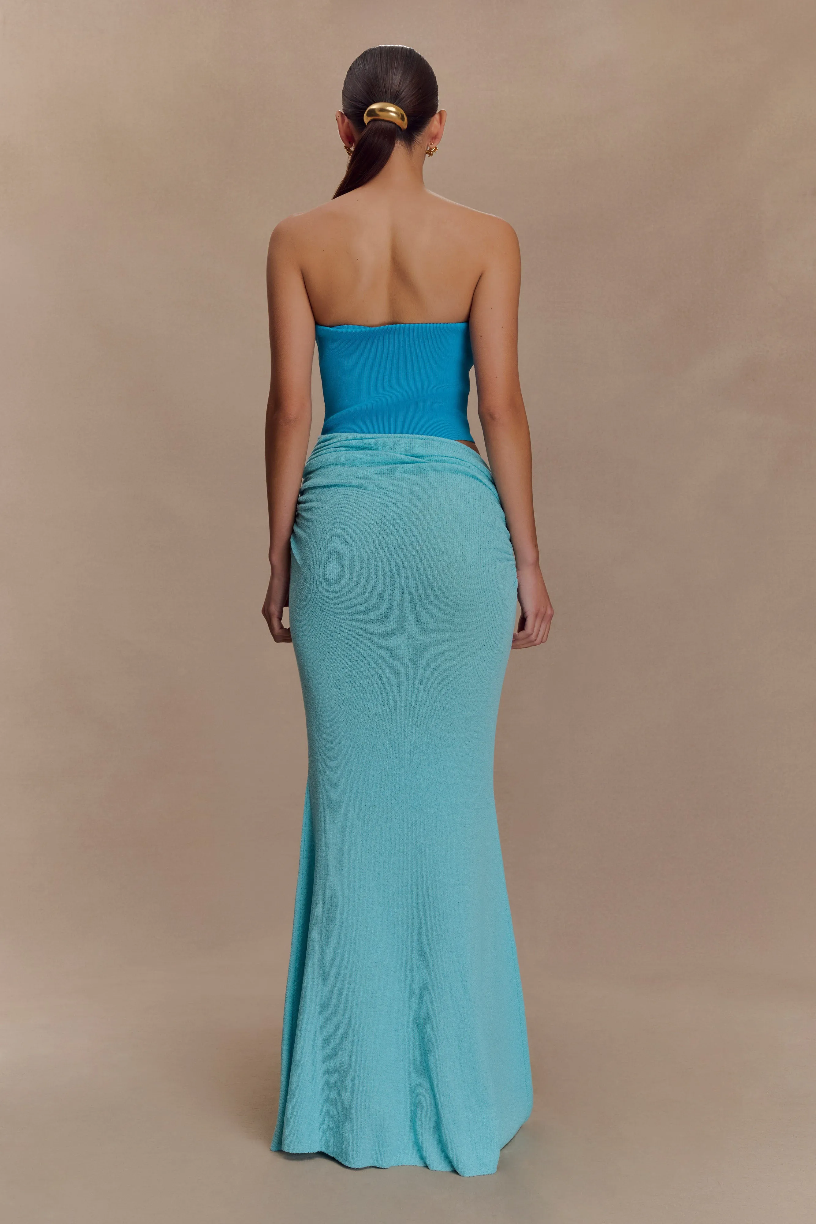 Jasiel Strapless Knit Maxi Dress - Cyan Blue sold by Meshki product image thumbnail 2