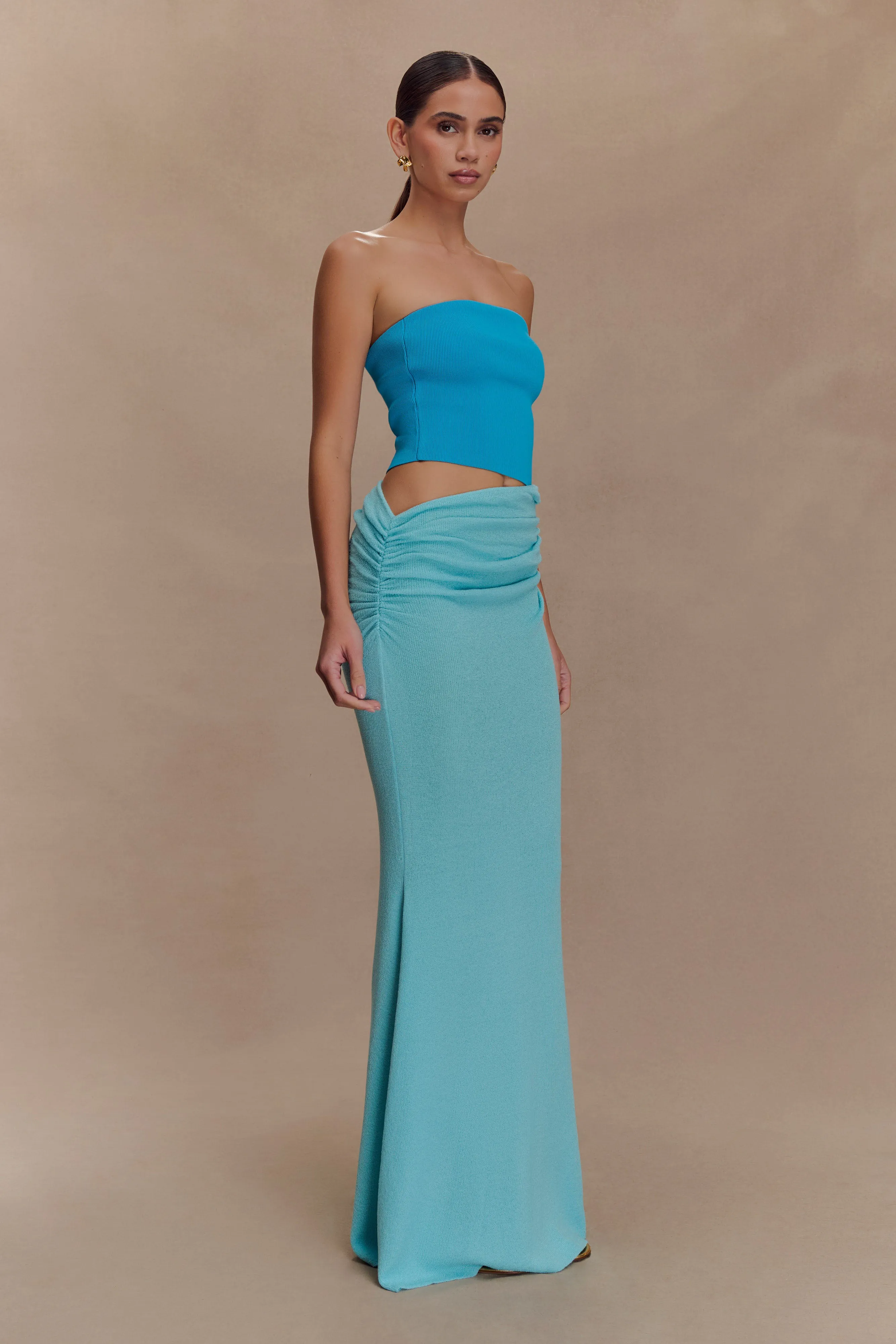 Jasiel Strapless Knit Maxi Dress - Cyan Blue sold by Meshki product image thumbnail 4